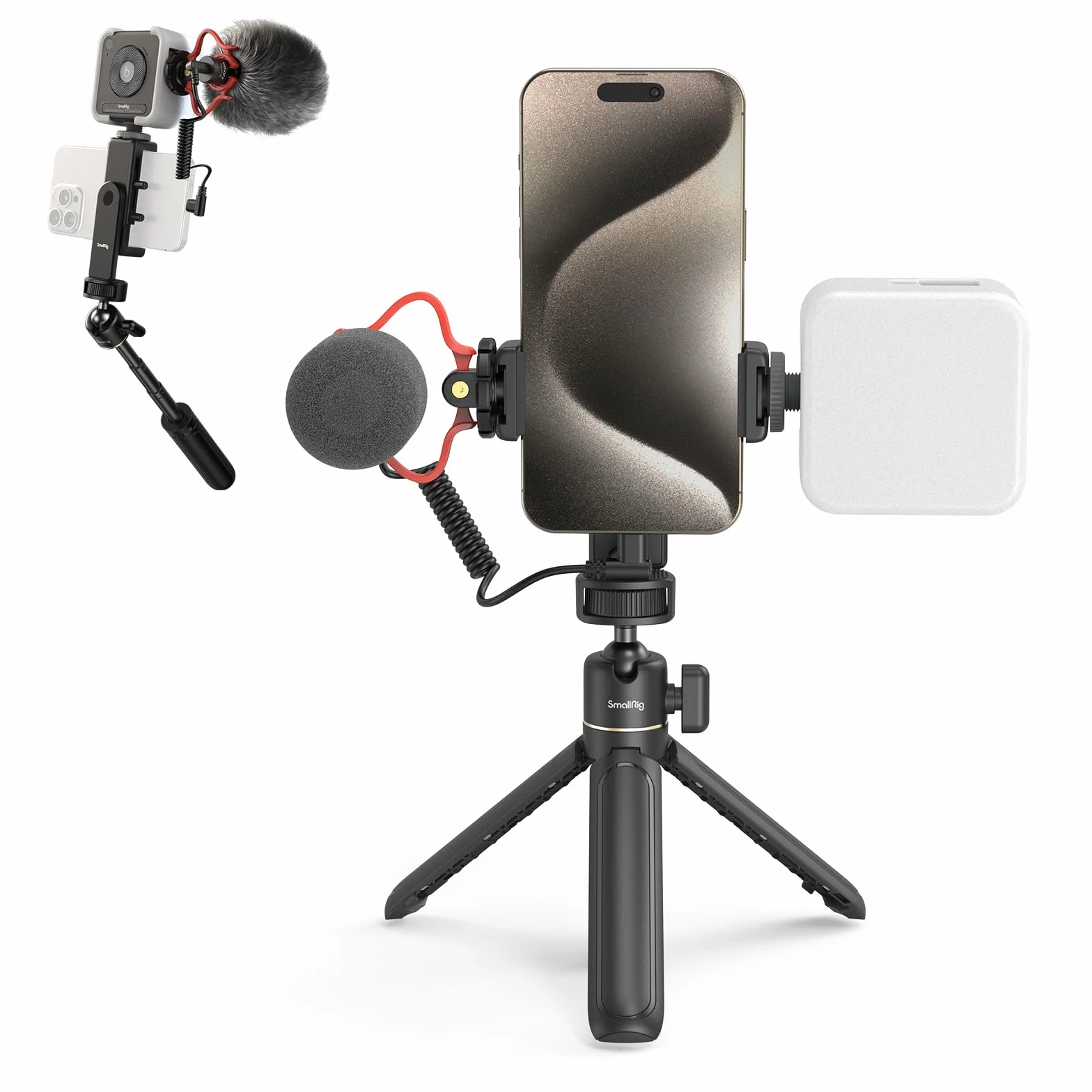 SMALLRIG Kit di Vlogging per iPhone, Kit di Creazione di Contenuti, Attrezzatura per la Registrazione Video, con Treppiede, Supporto, Luce e Microfono - 4369