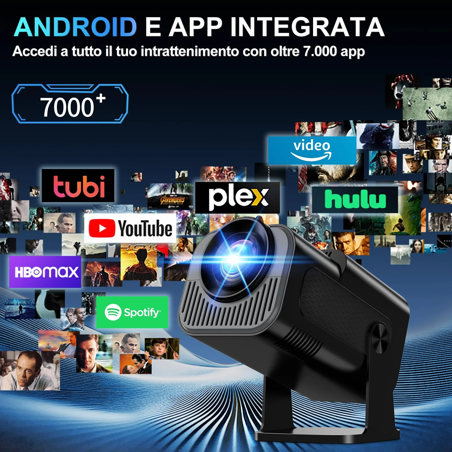 Proiettore 1080P 4K WiFi 6 Bluetooth 5.2 Mini Portatile con Rotativo 270° Auto Keystone Nero