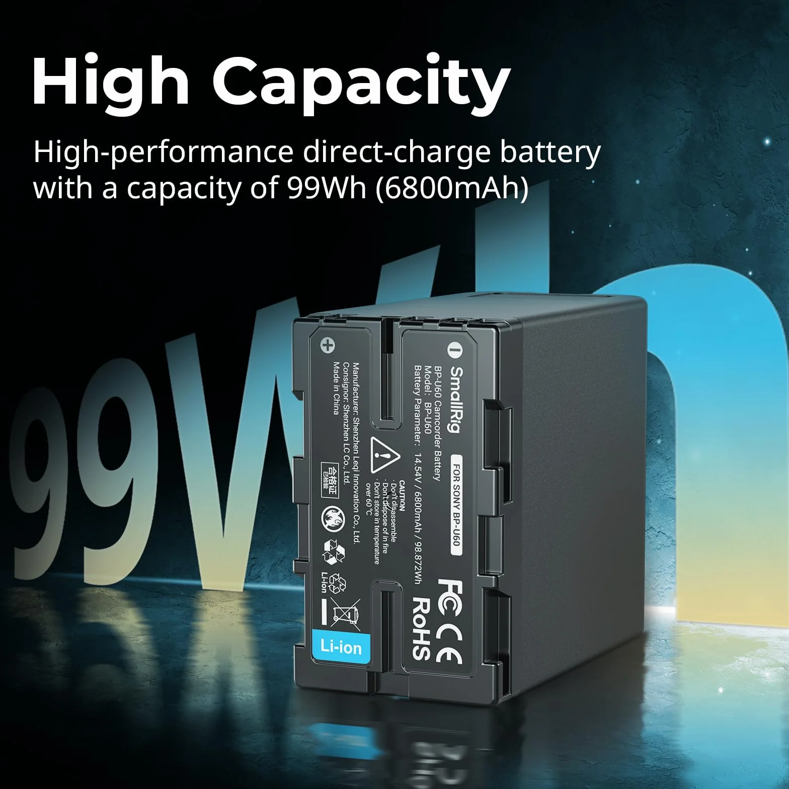 SMALLRIG Batteria con Indicatore di Batteria, Batteria Sostitutiva da 99 Wh / 6800 mAh per Videocamera per Sony FX6, FX9, FS5, FS7, FS5M2, FS7M2, X280, Z280-4670