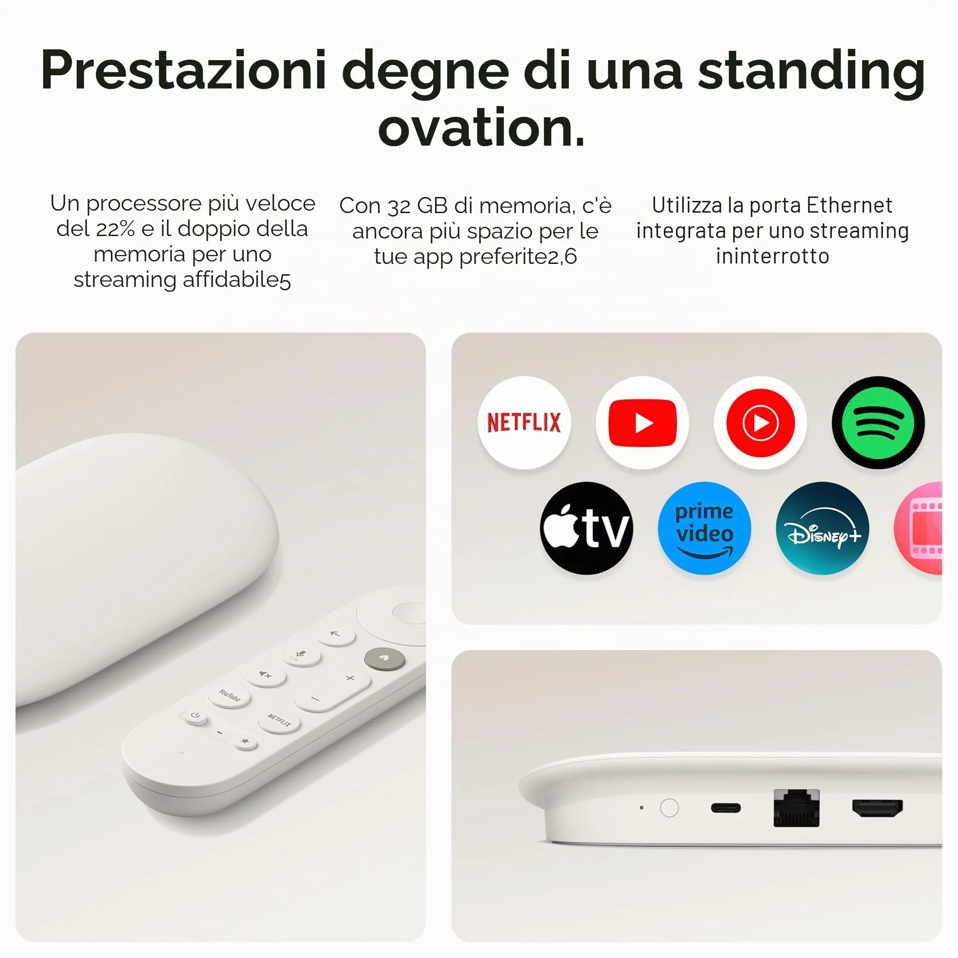 Google Streamer TV 4K - Trasmissione veloce di intrattenimento sulla TV con telecomando di ricerca vocale - Guarda film, spettacoli, spettacoli dal vivo e Netflix in 4K HDR