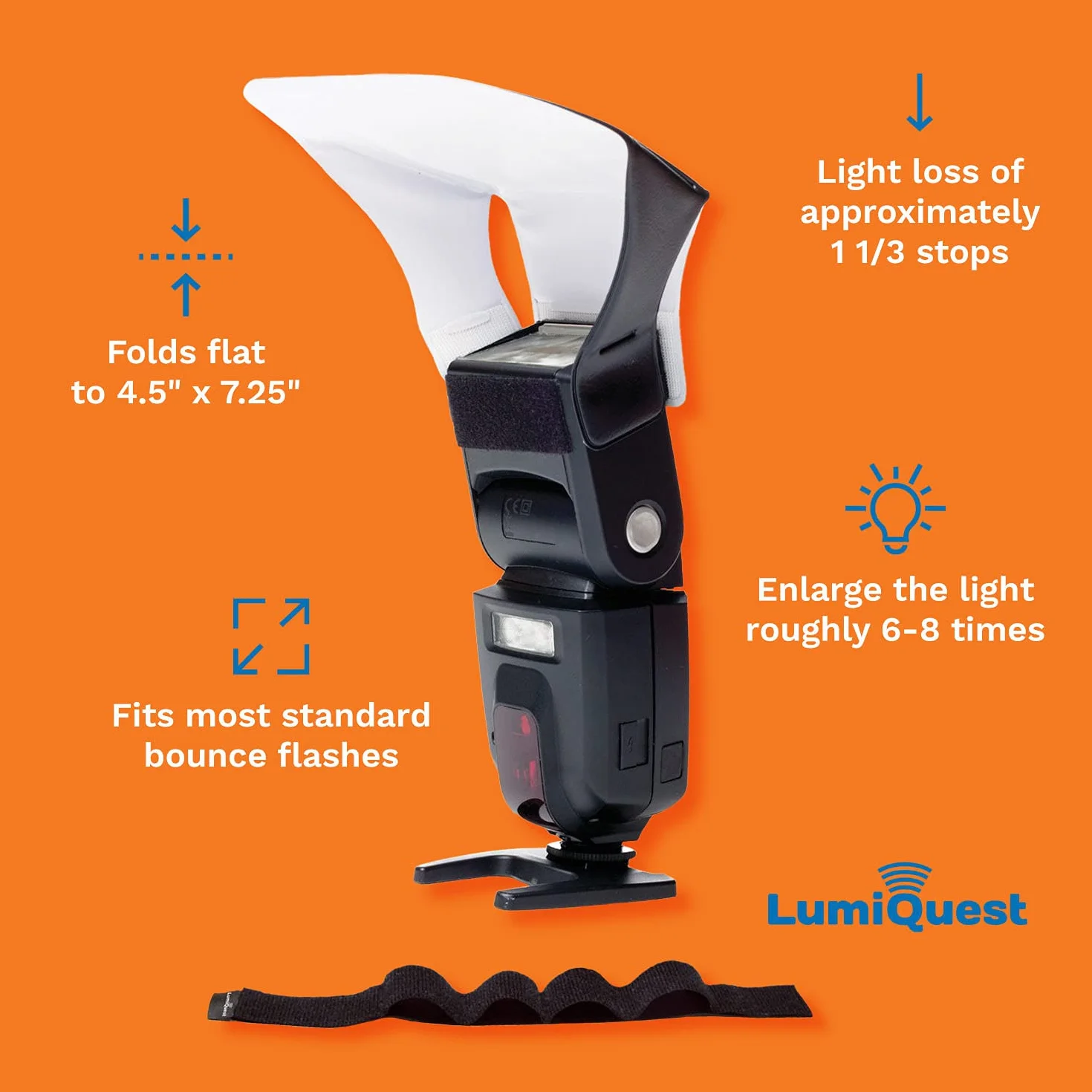 LumiQuest Flash Pocket Bouncer, Flash Diffuser with UltraStrap Bundle, Universal Classic Design for External Camera Flashes, Black