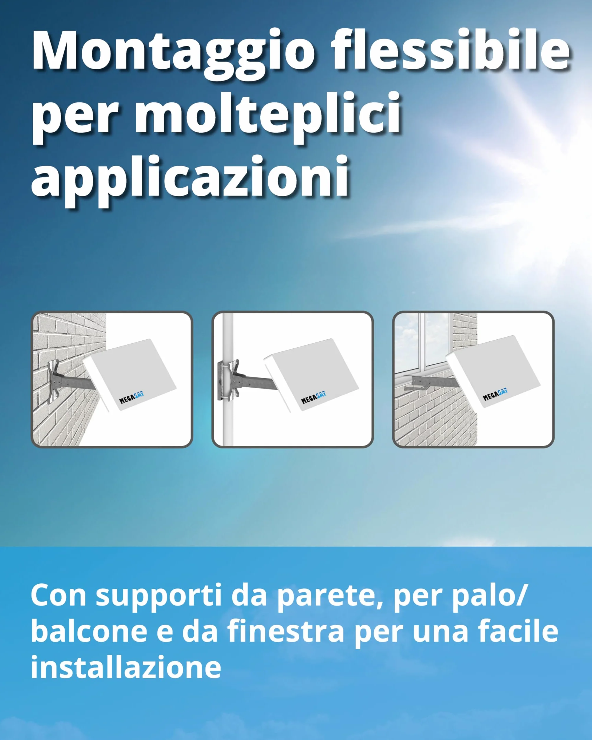 Megasat Antenna piatta D1 Profi-Line – Antenna satellitare piatta (1 utente, LNB intercambiabile, installazione a parete, supporto per palo/balcone o finestra) – Bianco