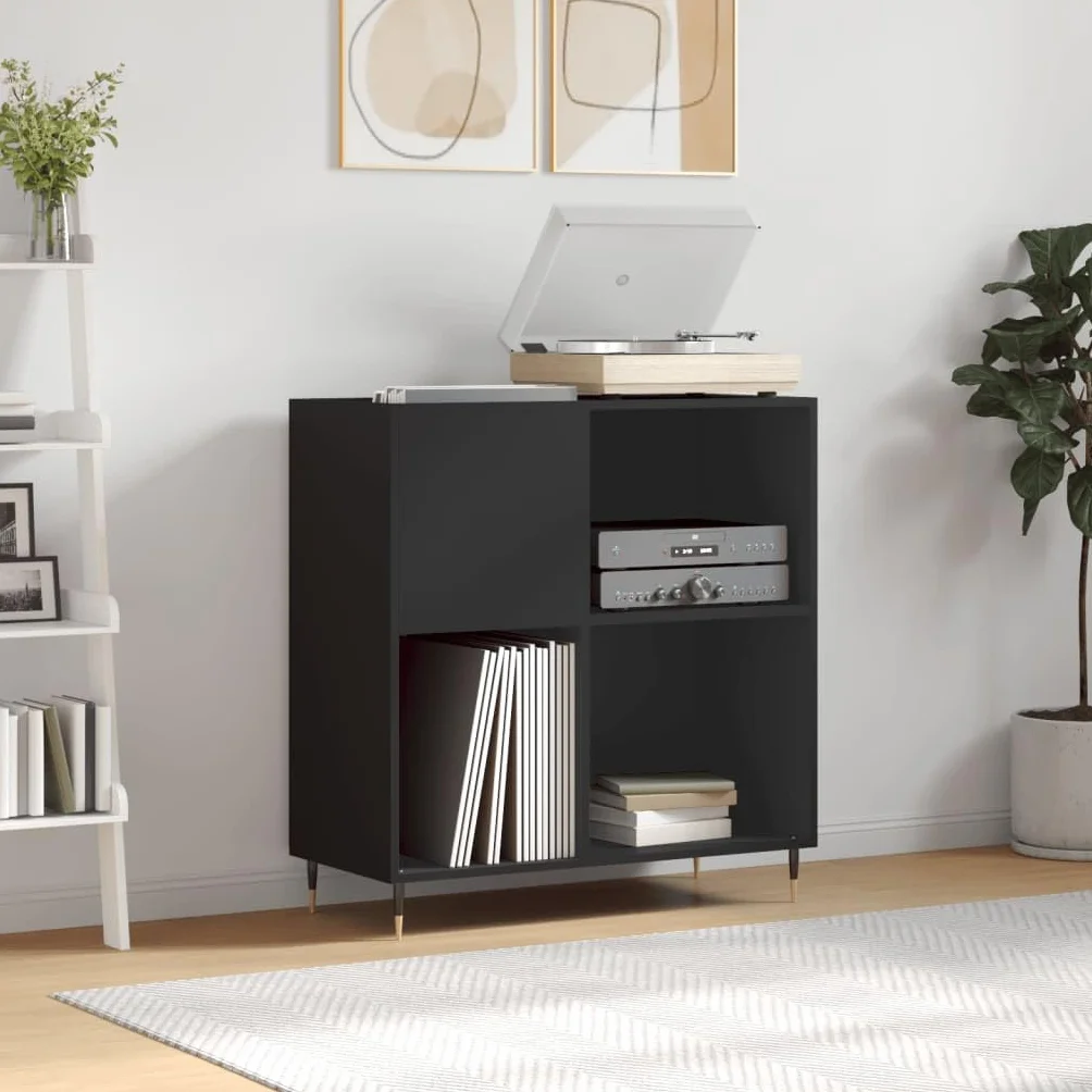 Scaffale Legno Multistrato 84,5x38x89 cm - Porta Dischi, CD e Vinile - Libreria Stretta - Mobile Salotto - Mobiletto TV - Nero