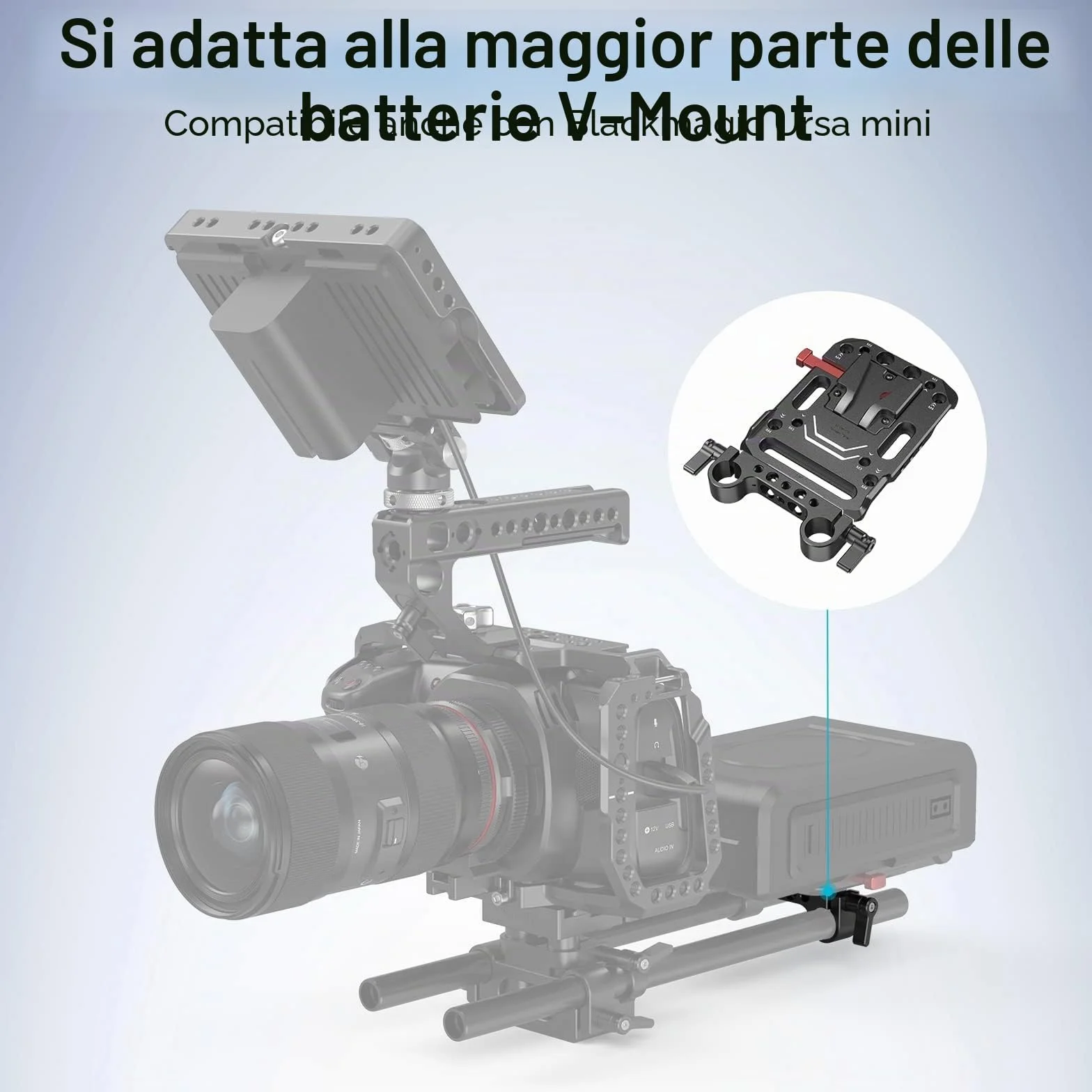 SMALLRIG Piastra Batteria con Montaggio a V con Doppio Morsetto per Asta da 15 mm - 3016