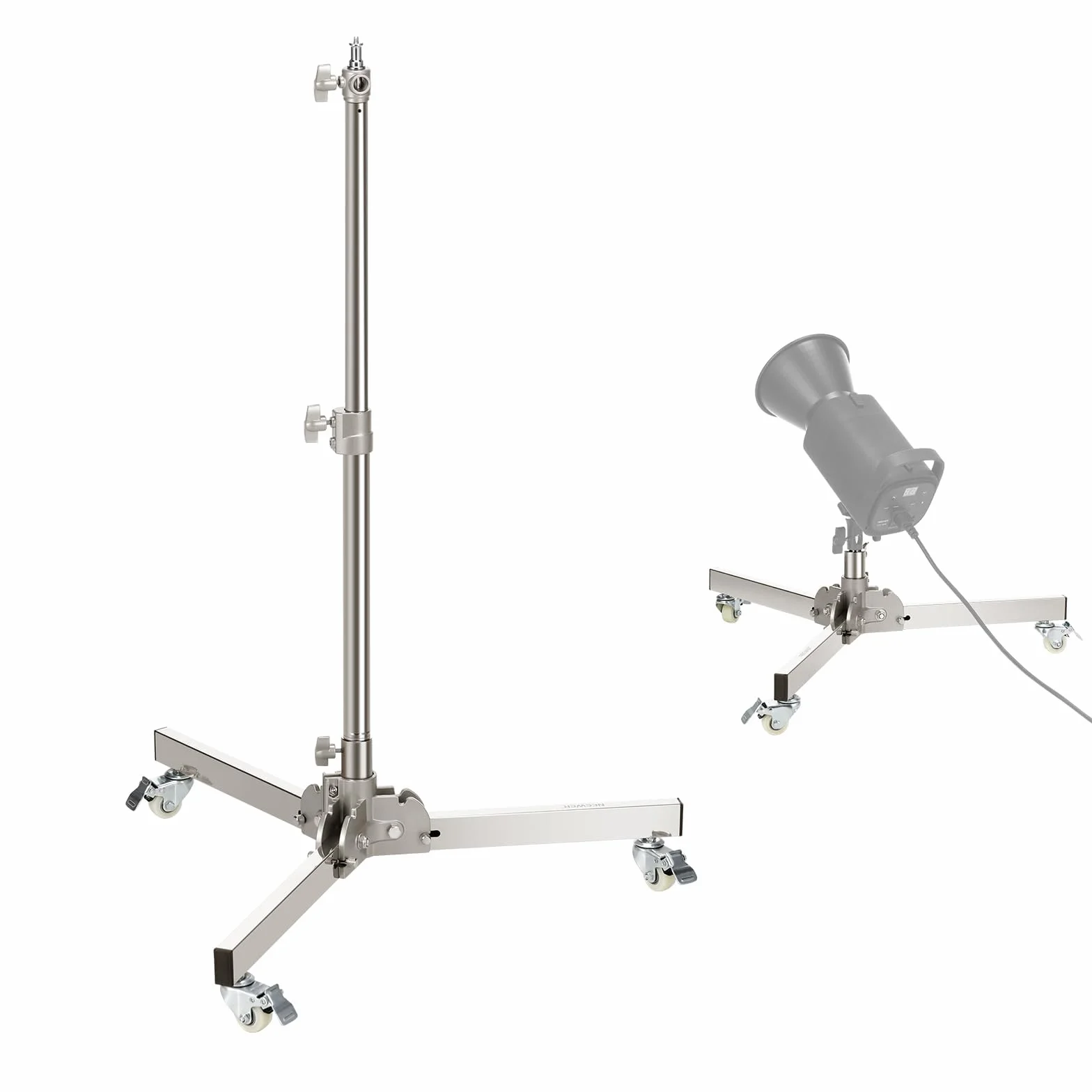 NEEWER Stativo Luce Resistente con Ruote, Altezza Max 98cm, Stativo Treppiede Pieghevole e Regolabile in Acciaio Inossidabile, Stativo Fotografico per Speedlight Softbox Monoluce, Carico 10kg, ST98SS