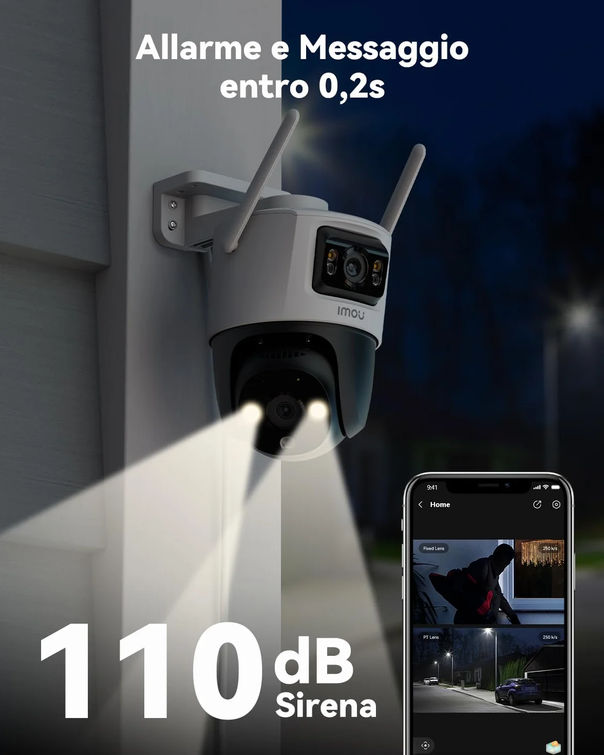 Imou 4K (3MP+5MP) Telecamera Wi-Fi Esterno Doppio Obbiettivo, 360°PTZ Videocamera Sorveglianza Esterno con Visione Notturna a Colori, Rilevamento Umano/Veicoli, IP66, Tracciamento Intelligente, 2,4ghz