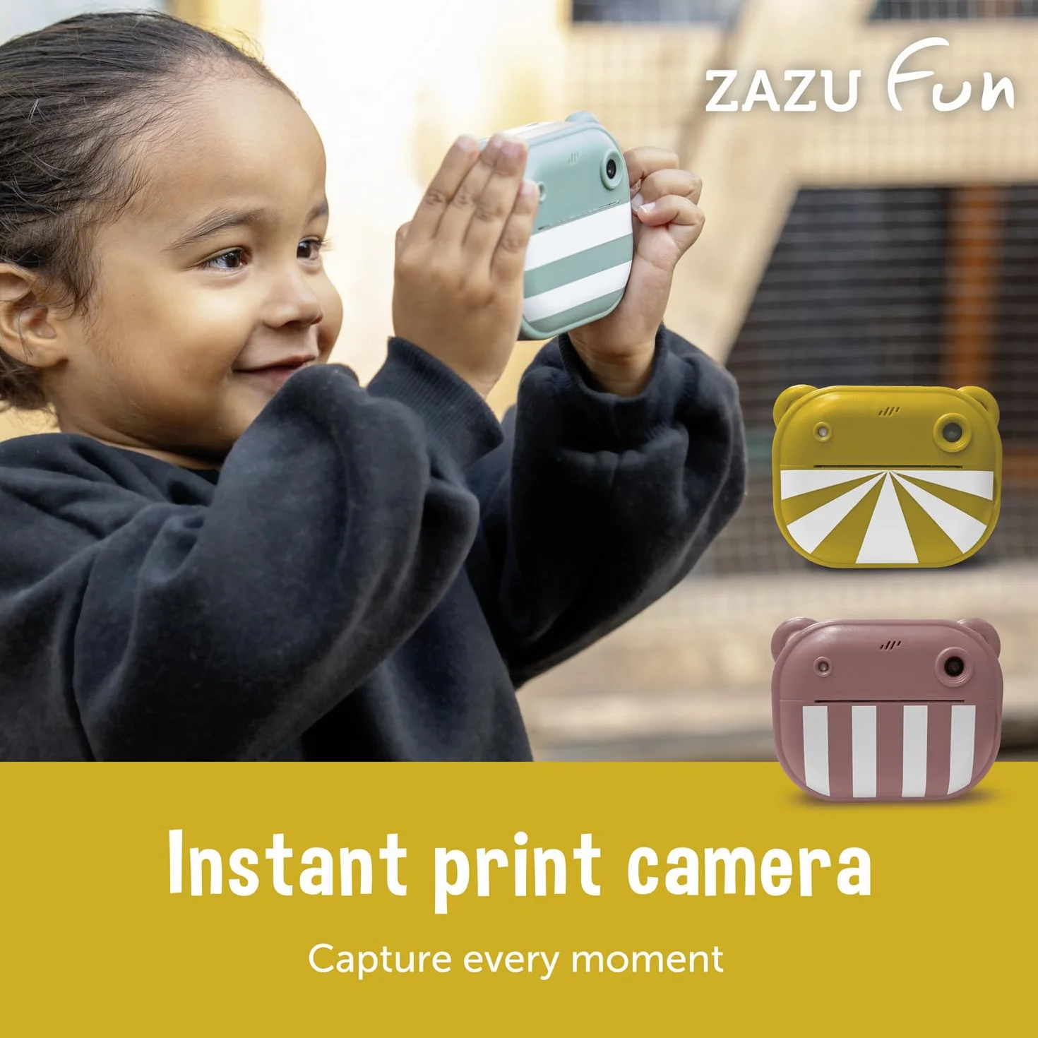 ZAZU Fotocamera digitale istantanea per bambini, foto ad alta risoluzione da 48 MP, display a colori da 2", video Full HD 1080P, stampa termica senza inchiostro, batteria ricaricabile, con 2 rulli di