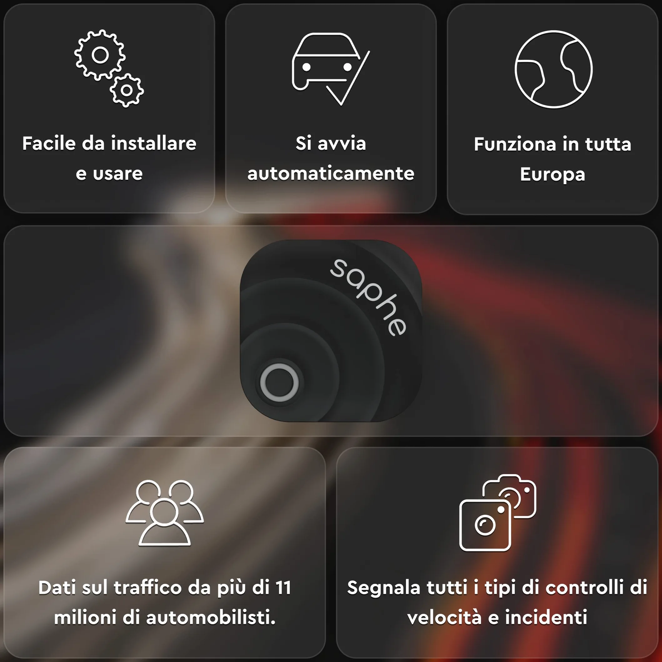 Saphe MC |Dispositivo per le allerte autovelox |Allerte in tempo reale |Segnalatore Autovelox Fissi, Mobili e Tutor |si avvia automaticamente via app| Elettronica per moto