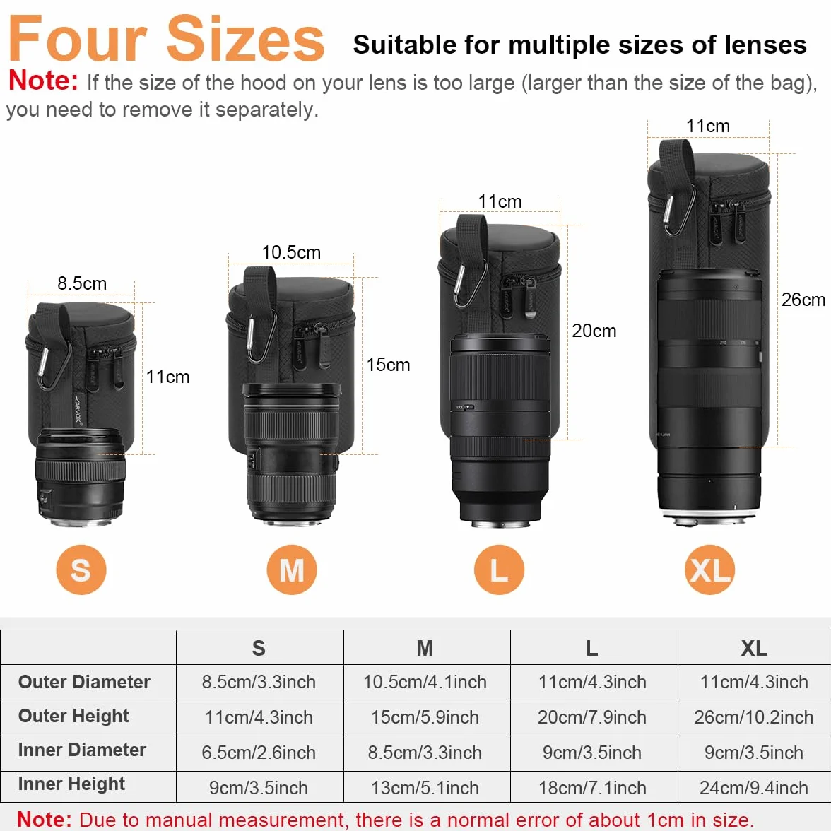 Arvok Custodia per Obiettivo Fotocamera, 4 Custodia Resistente all'Acqua per Obiettivo Fotocamera DSLR, Borsa per Obiettivo per Tamron, Sigma, Pentax, Sony, Fuji, Panasonic