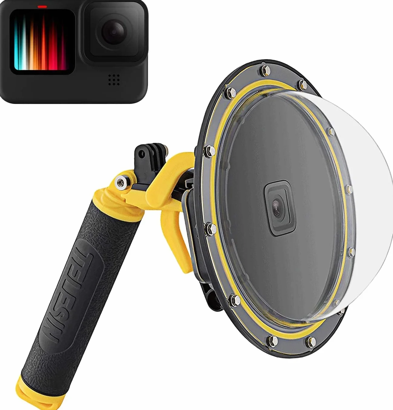 TELESIN Dome Port per GoPro Hero 12/11/10/9, Custodia impermeabile 6 pollici con galleggiante Impugnatura compatibile con GoPro hero11 con Pistola a grilletto e Presa Subacquea Fotografia Subacquea