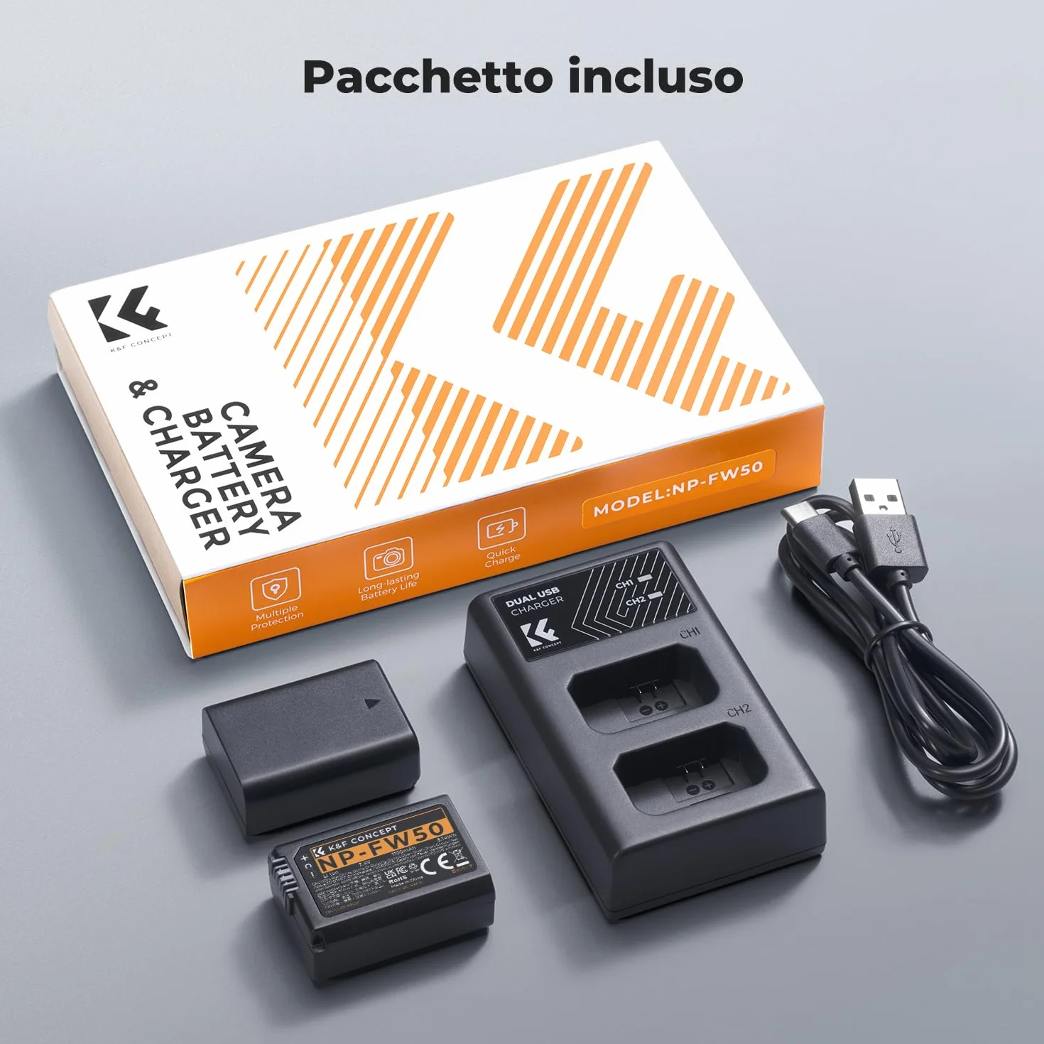 K&F CONCEPT NP-FW50 Batteria Caricabatterie a Doppio Ingresso Compatibile con Sony ZV-E10 A6500 A6400 A6300 A6000 A7 A7II A7RII A7SII A7S A7R A7R2 NEX-3 NEX-5