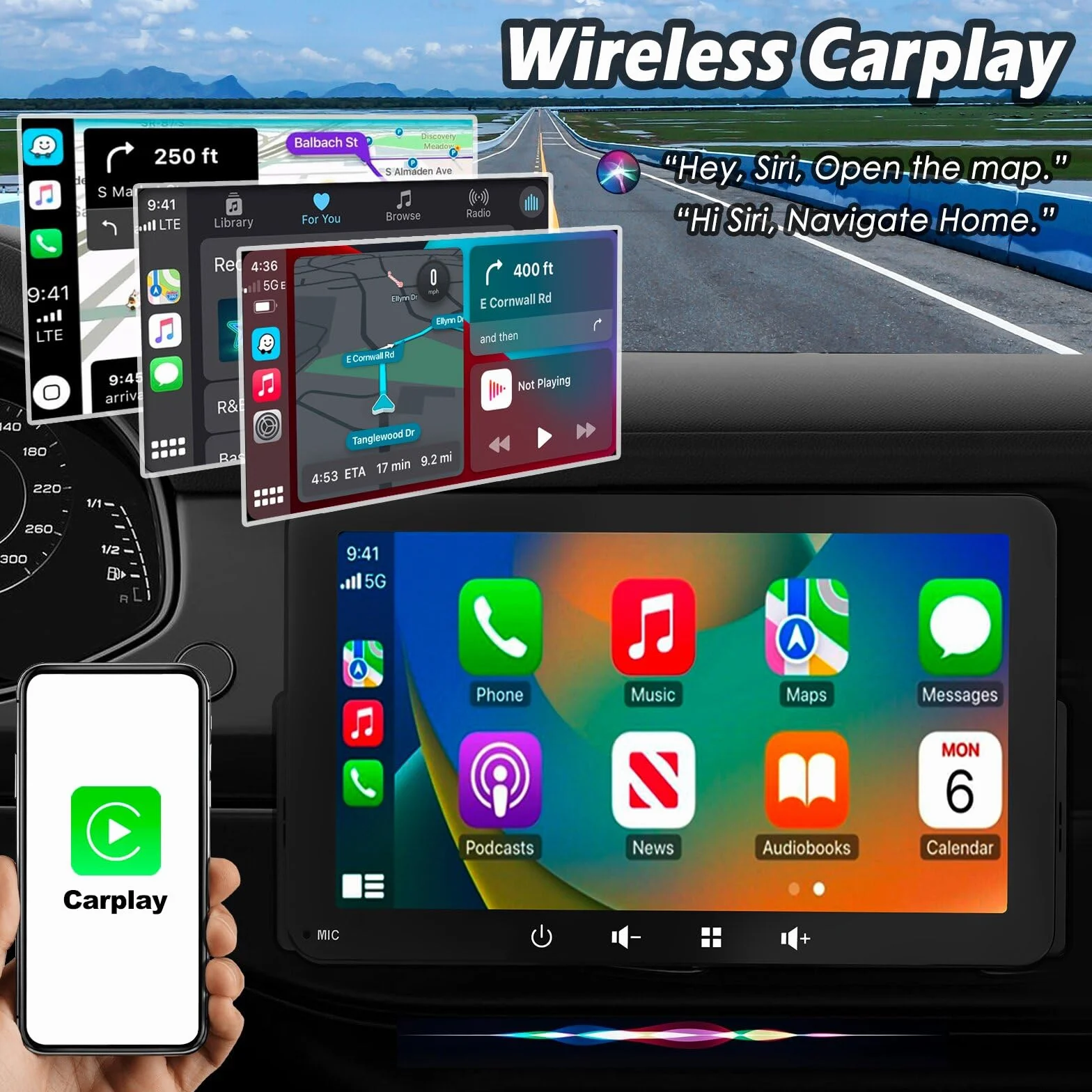 Autoradio 1 DIN 7 Pollici Touchscreen Stereo Bluetooth Wireless Carplay Android Auto Mirror Link USB FM Supporta Telecamera Posteriore