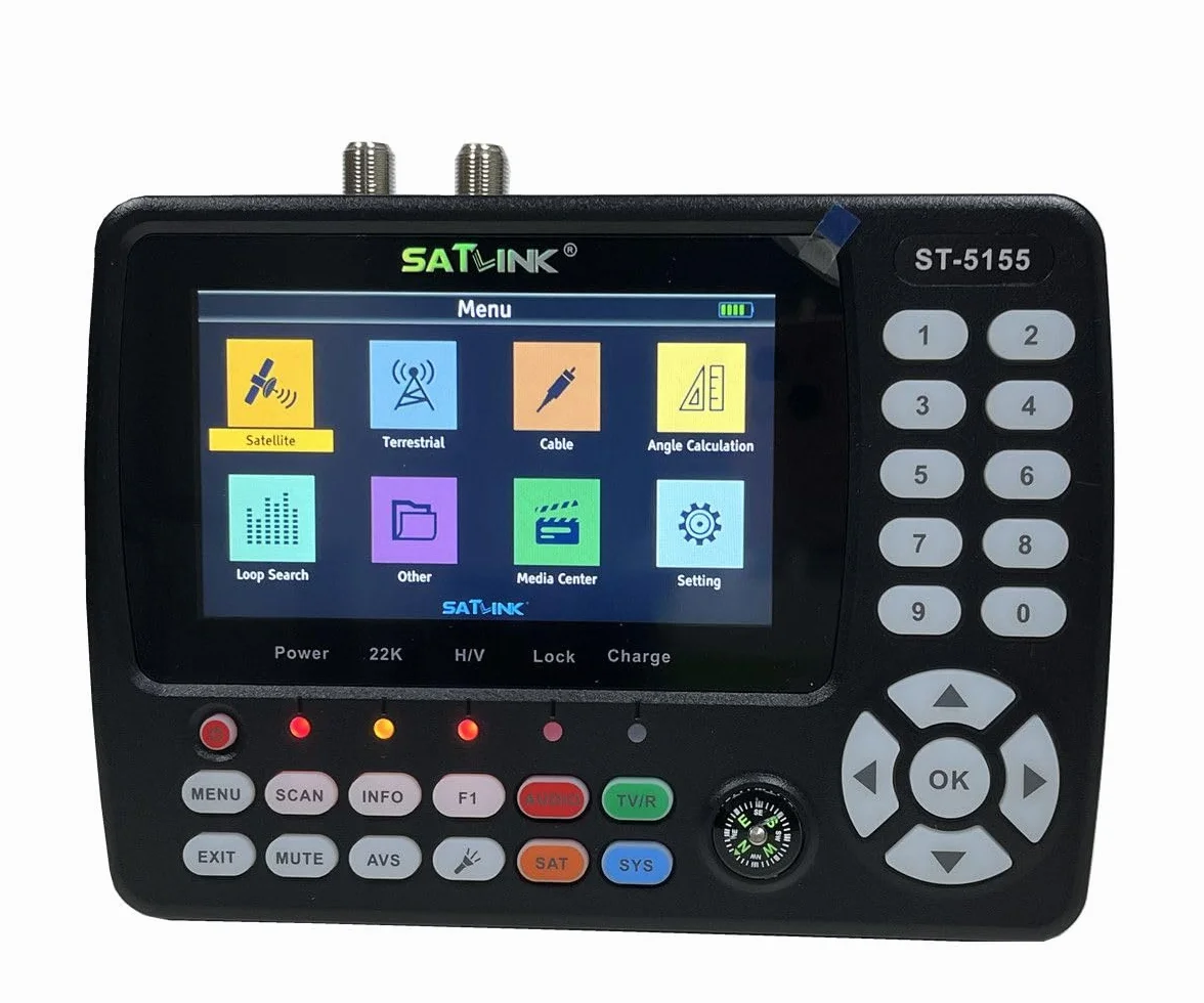 ST-5155 Misuratore di segnale via cavo satellitare e terrestre DVB-S/S2/T/T2/C Misuratore combinato Supporto HD 1080P MPEG-2/4 H.264/H.265 (10 bit), QPSK, 8PSK, 16APSK, 32APSK