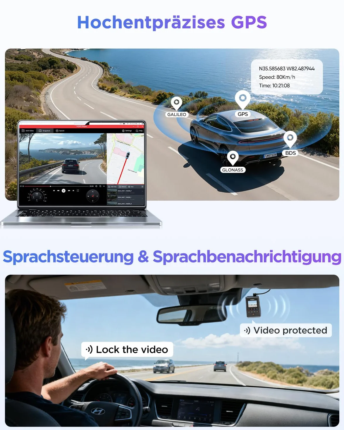 VIOFO A119M Pro 4K HDR Mini Dashcam per Auto con CPL, Wi-Fi 6 e GPS Fotocamera per Auto Anteriore con STARVIS 2, Comando Vocale e Riproduzione Vocale, Visione Notturna 2.0, Modalità di Parcheggio con