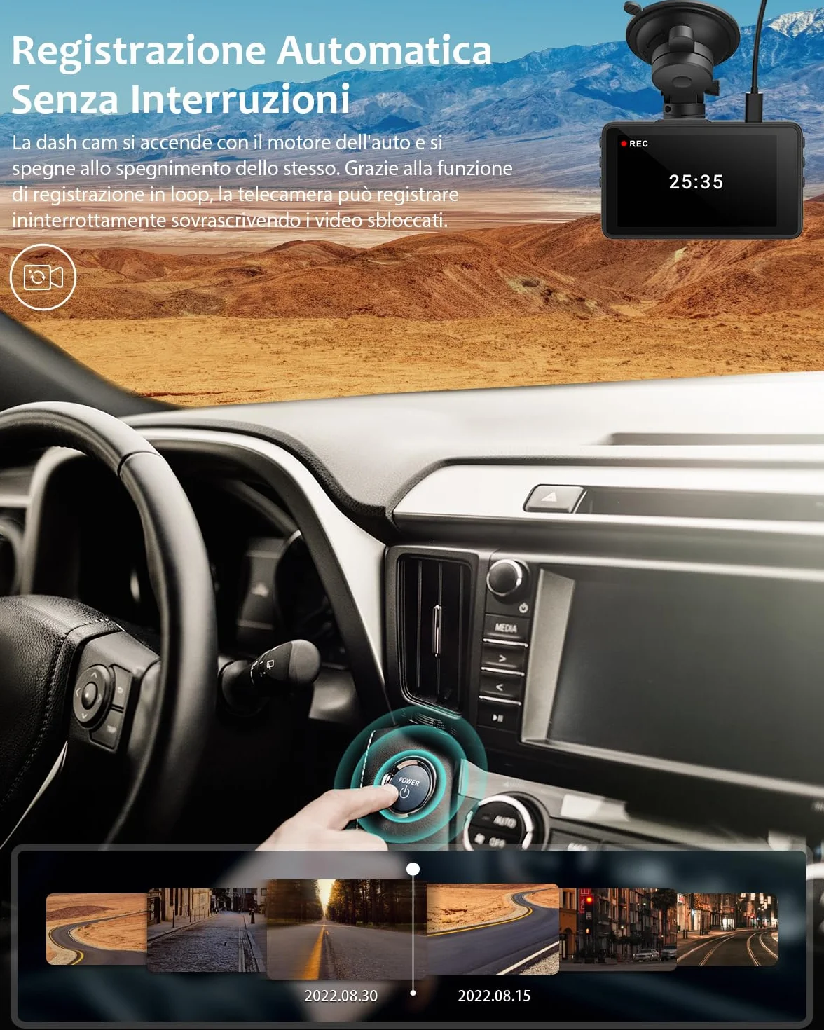 iZEEKER 2.5K Dash Cam Auto, Telecamera per Auto 1440P QHD con Scheda SD 32G, Dashcam IPS 3", Visione Notturna, WDR, Grandangolo 170°, Registrazione in loop, Sensore G, 24H Monitor di Parcheggio