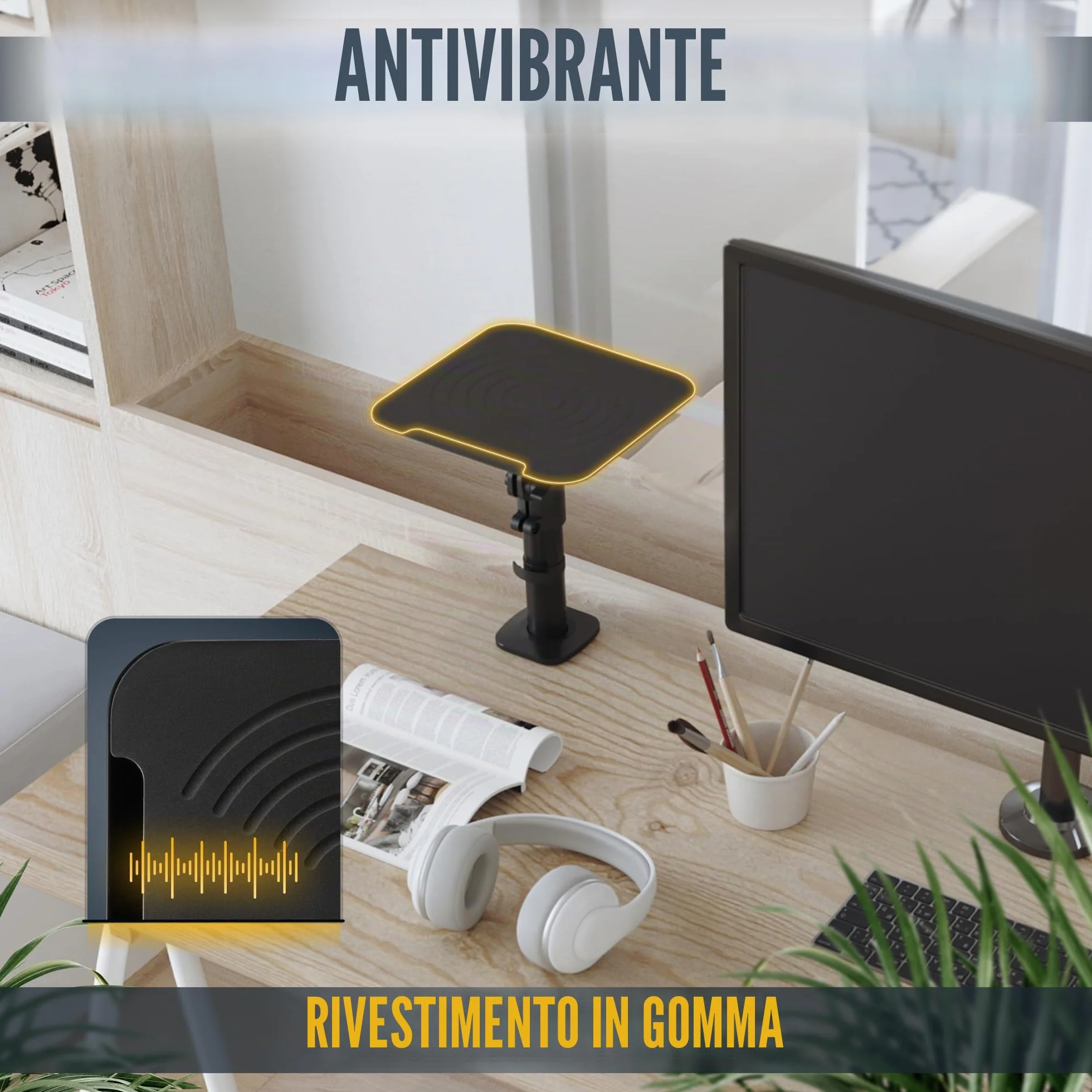 RICOO Supporti da Tavolo per Casse Universale LH069-C Supporto Altoparlanti Nero per Home Cinema PC e Studio Inclinabile +/-15° Carico fino a 15 kg Set da 2, Nero