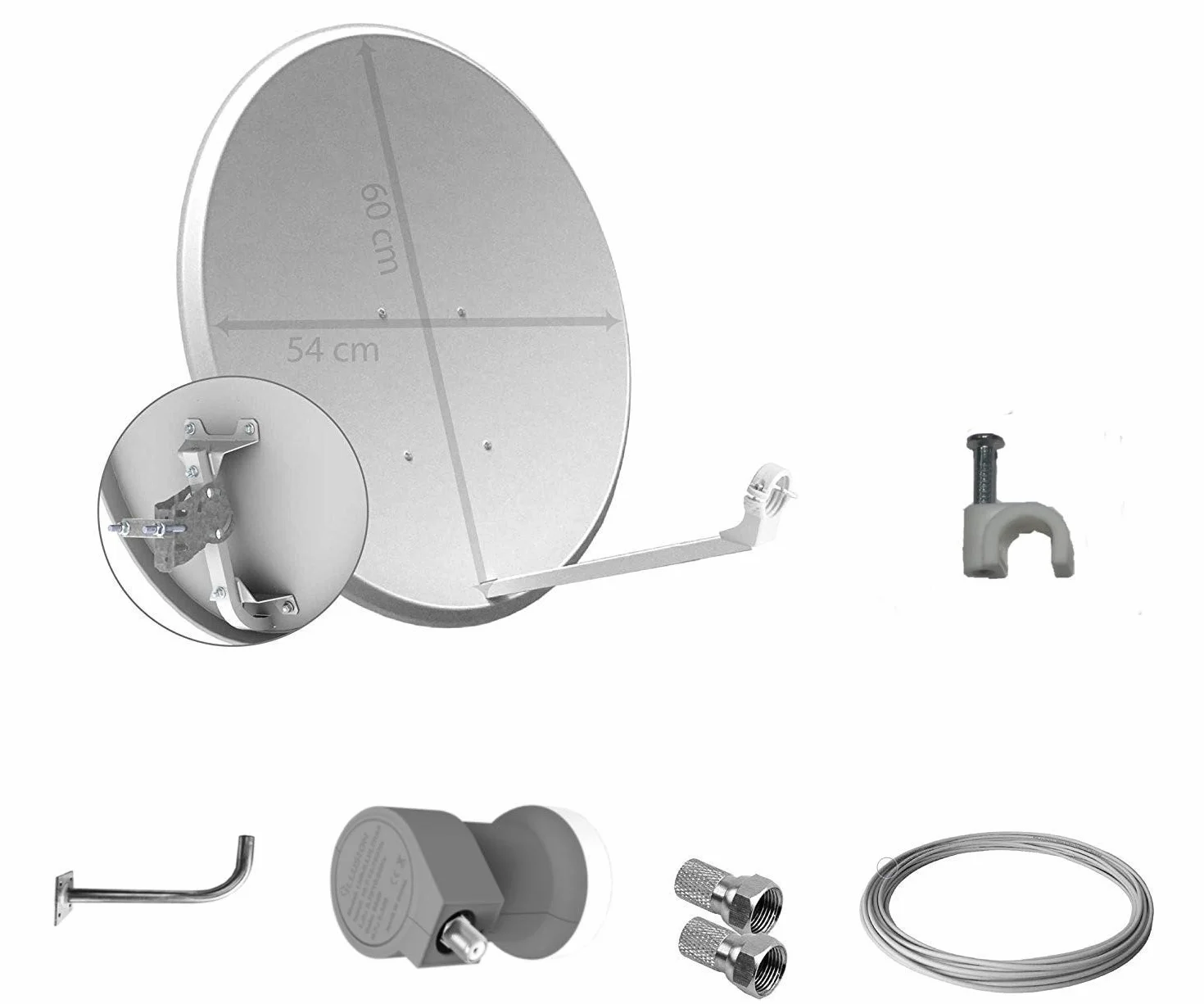 Kit antenna satellitare 60 cm + LNB + Supporto + cavo + connettori