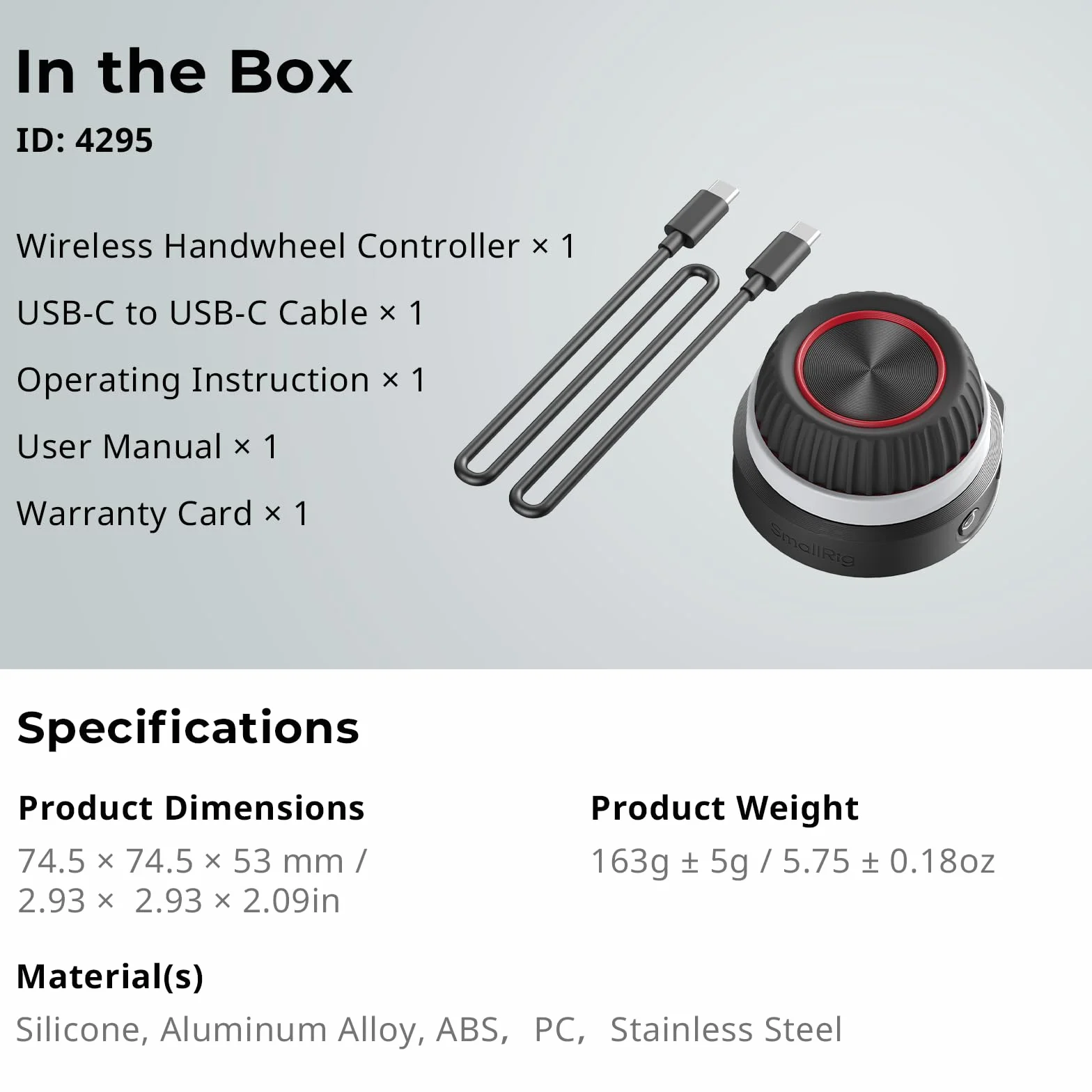 SMALLRIG Wireless Handwheel Controller (Lite), Marcatura A/B Single-Touch, Durata della Batteria di 21 ore, Controllo Semplificato, Design Leggero, Comodo e Compatto, per Obiettivi DSLR e Cine - 4295