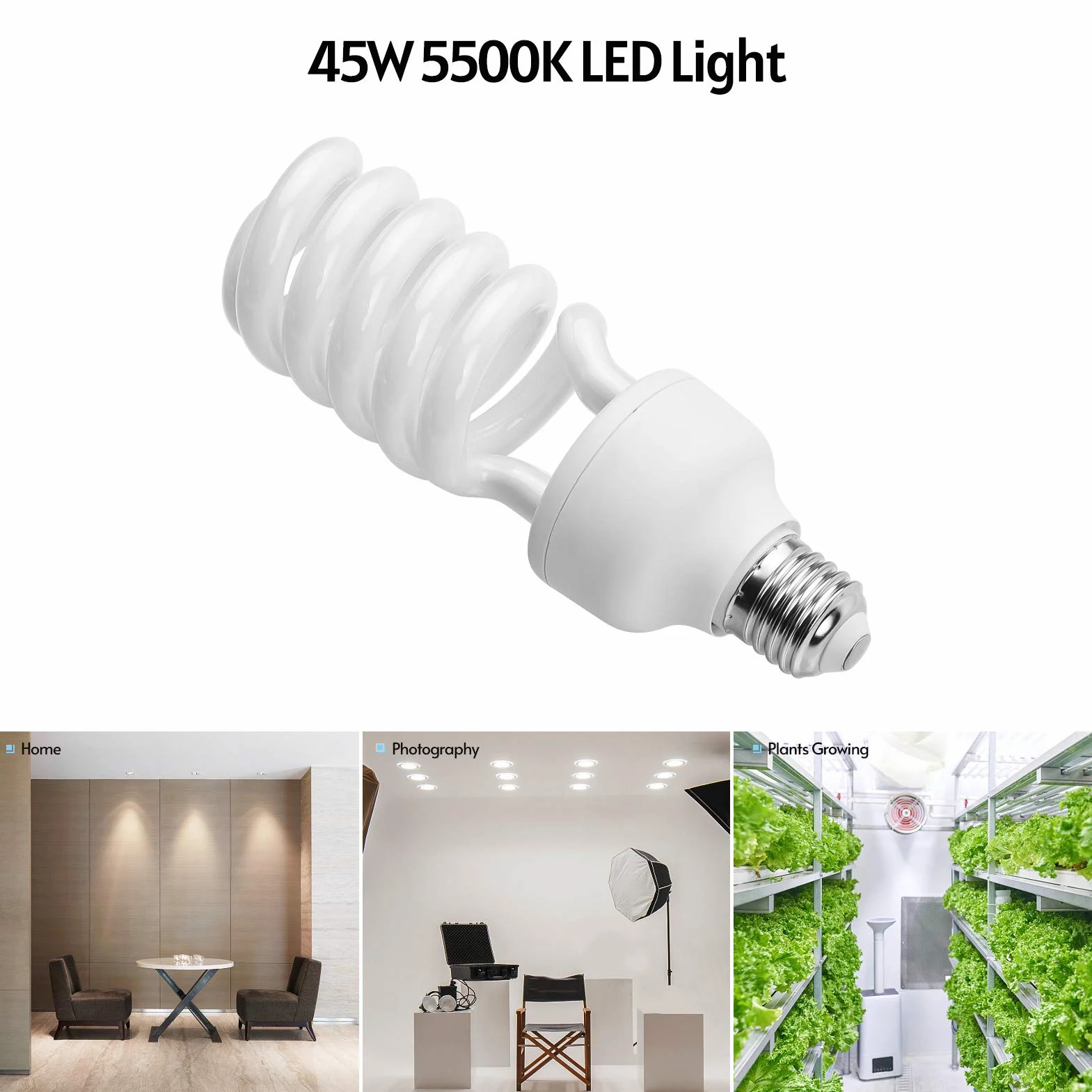 Andoer 4 x Lampada fotografica, Lampadina fluorescente a spirale 45W 5500K Luce diurna E27 Presa a risparmio energetico per fotografia in studio Illuminazione video