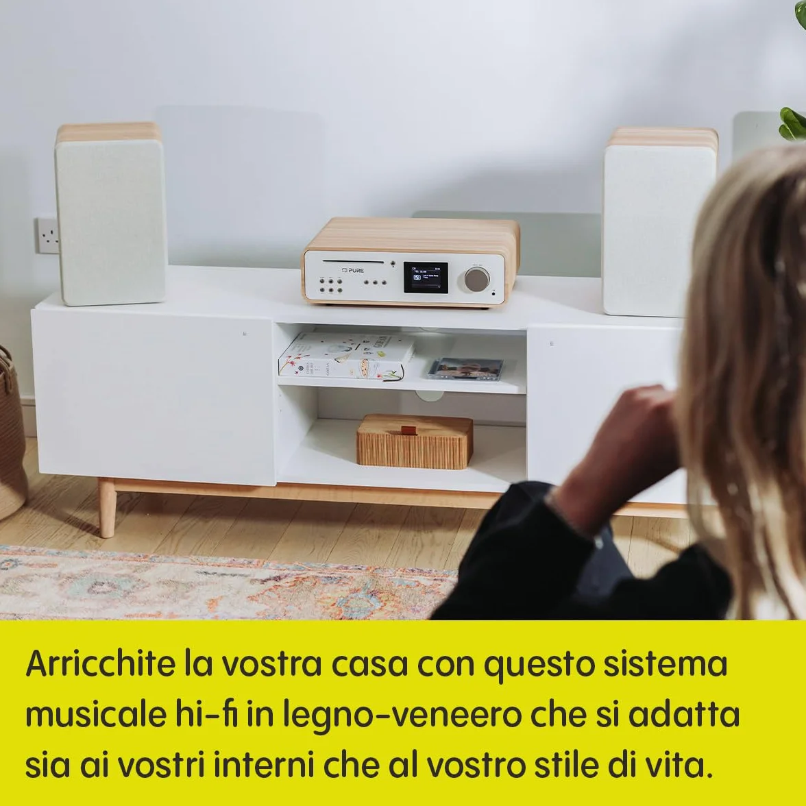 Pure Classic Stereo HiFi Music System 100 W Radio Internet DAB+/FM Bluetooth CD USB Spotify Cotton White/Oak