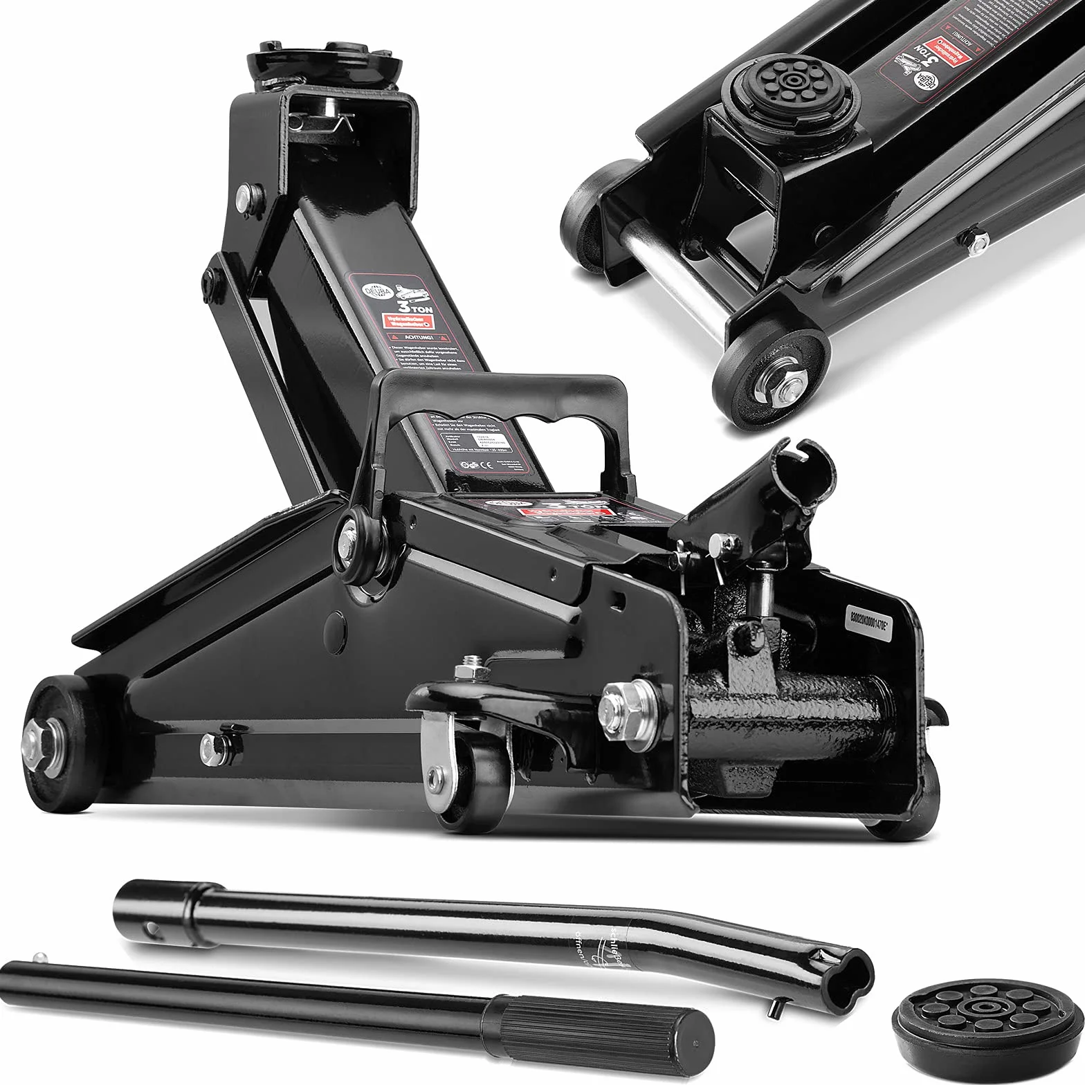 Cric idraulico auto 3 tonnellate Deuba maniglia rotelle manovrabile cuscinetto gomma martinetto sollevatore