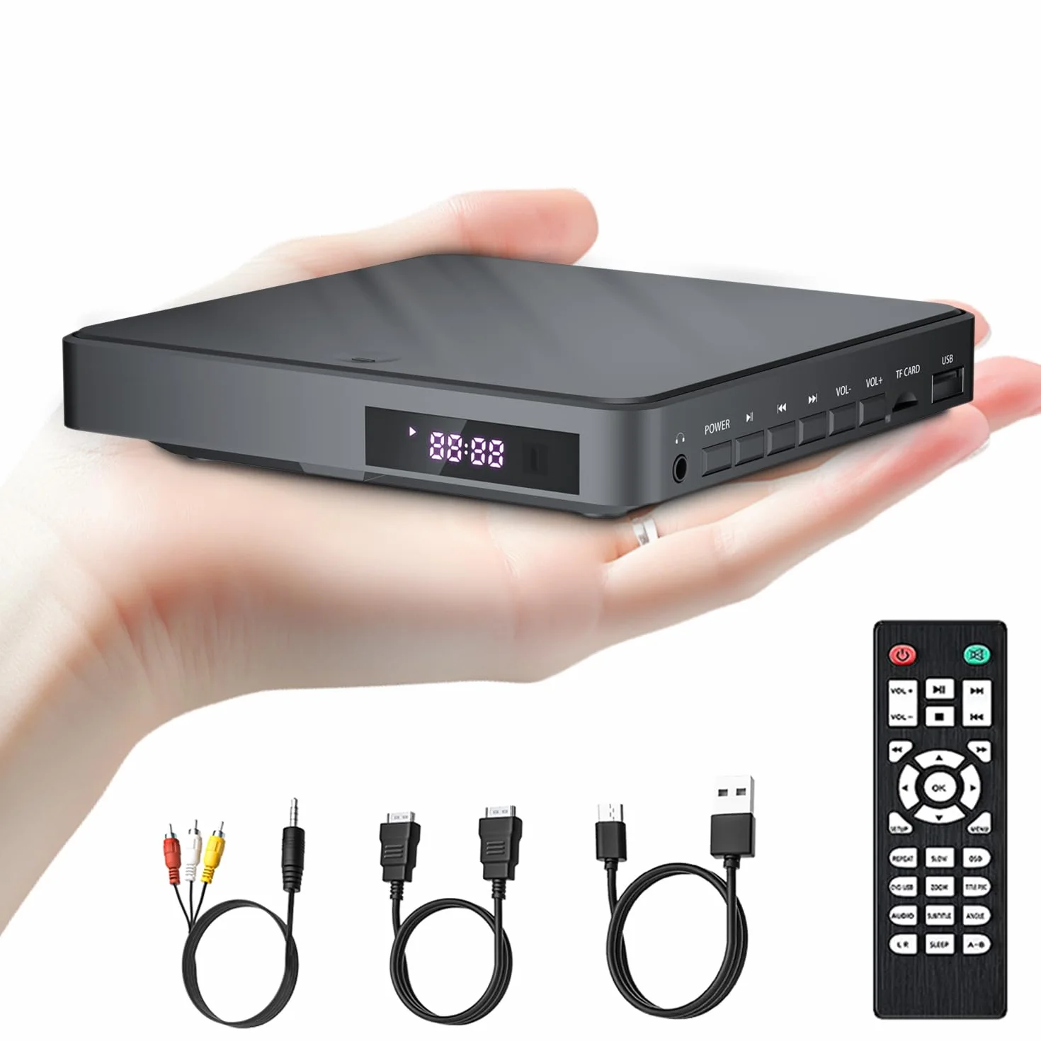 Desobry Lettore DVD Per TV, DVD Player Con Ingressi USB/TF, Lettore DVD TV Con Cavo HDMI/RCA Gratuito, Correzione Degli Errori, Lettore DVD HDMI Riduzione Del Rumore
