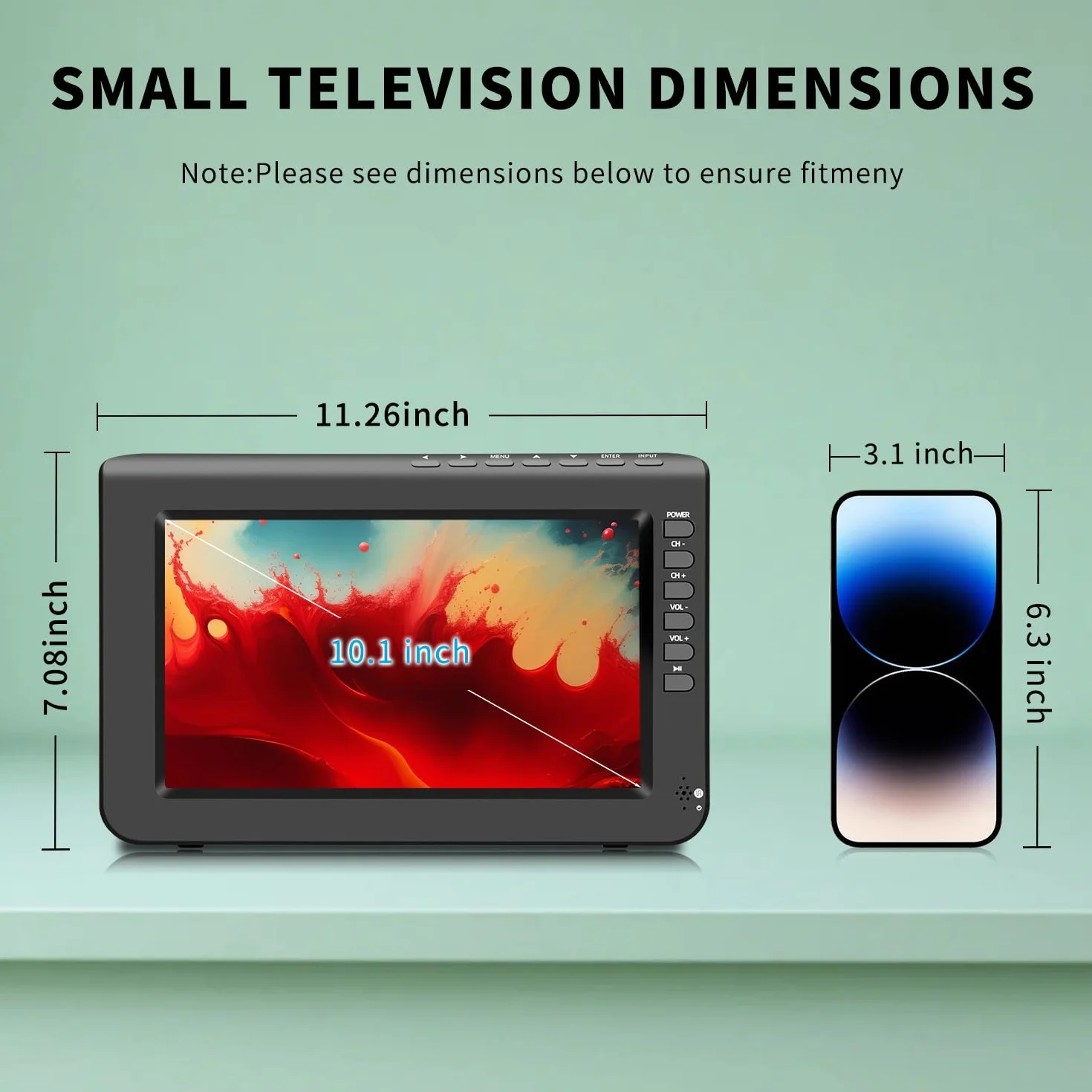ZOSHING TV portatile 10.1 pollici DVB-T2 HDMI USB AV 12V per camper