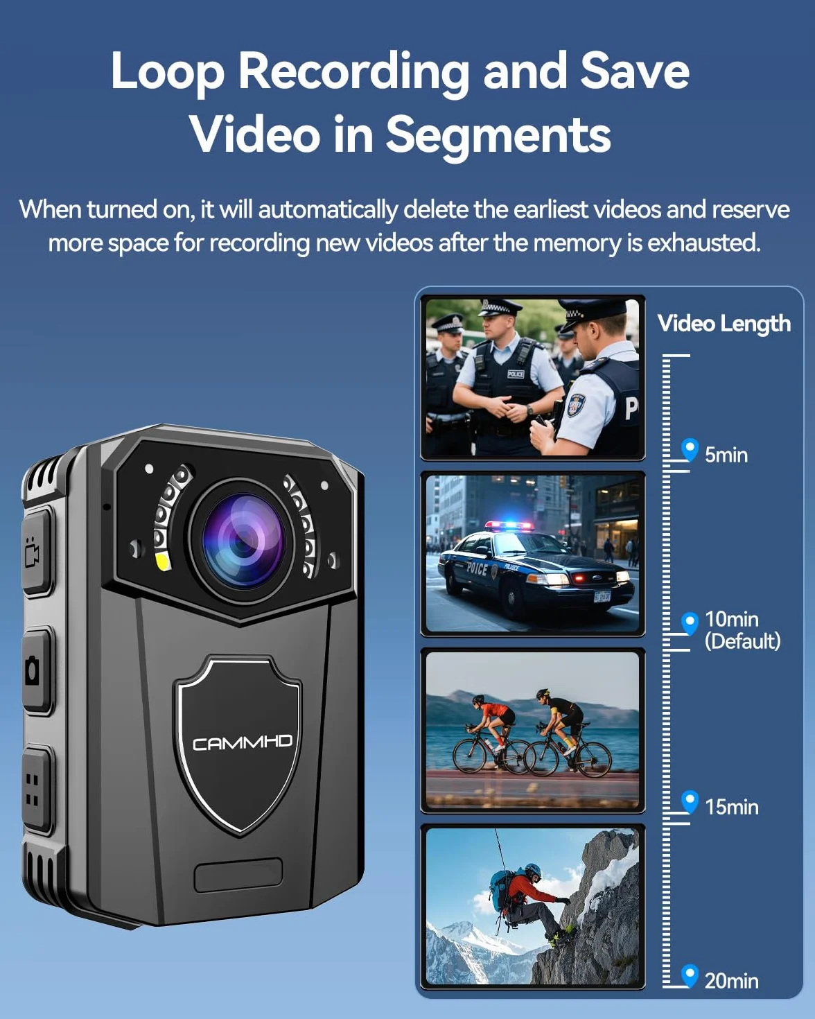 CAMMHD Z3-32G Bodycam Polizia 1440P Grandangolo 130° Body Cam Impermeabile 8-10 Ore 3000mAh Scheda Esterna Visione Notturna Adatta per le Forze dell'ordine di Sport all'aria Aperta