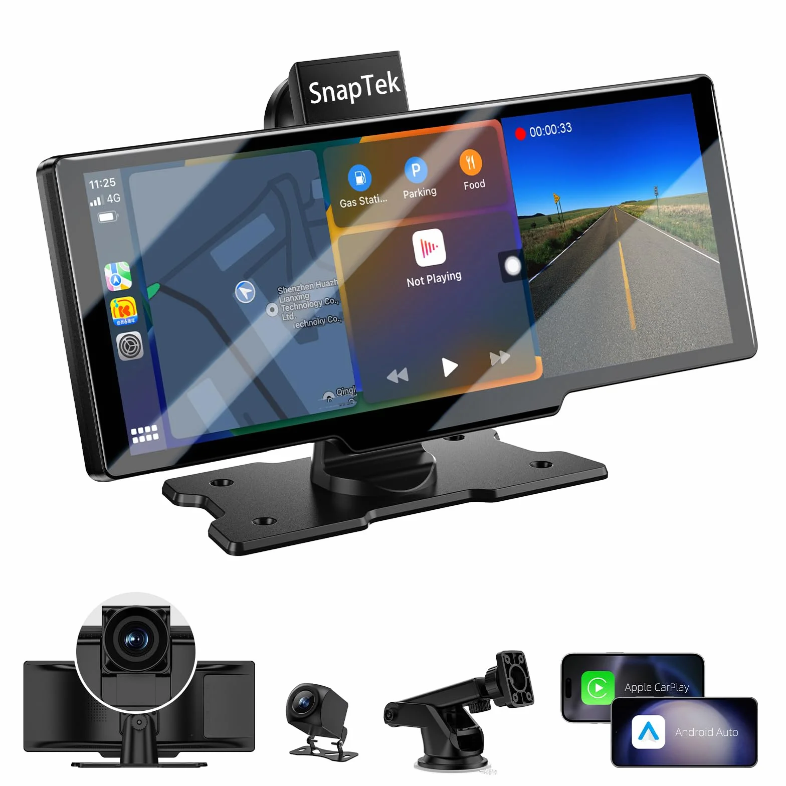 Schermo per Auto 10,26", Schermo Carplay Portatile Wireless per A-pple CarPlay & Android Auto con Tablet Auto Touchscreen IPS, GPS, Controllo Vocale, Bluetooth, Mirror Link, FM, AUX