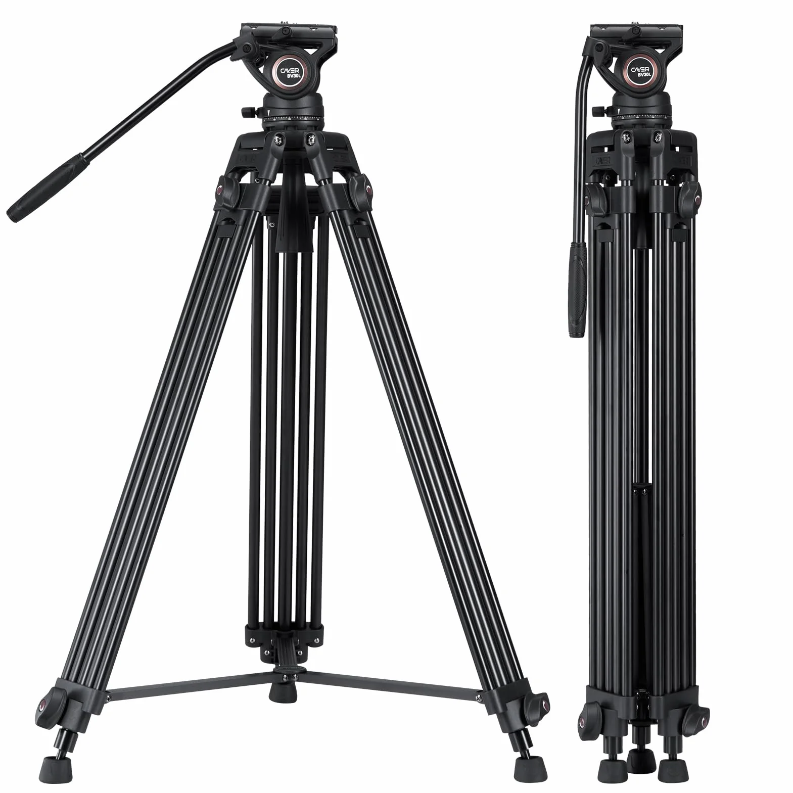 Cayer Video Tripod System, BV30L 72 pollici - Treppiede in tubo doppio di alluminio per impieghi gravosi professionale, testina fluido K3, caricamento massimo 13,2 lb, camcorder DSLR