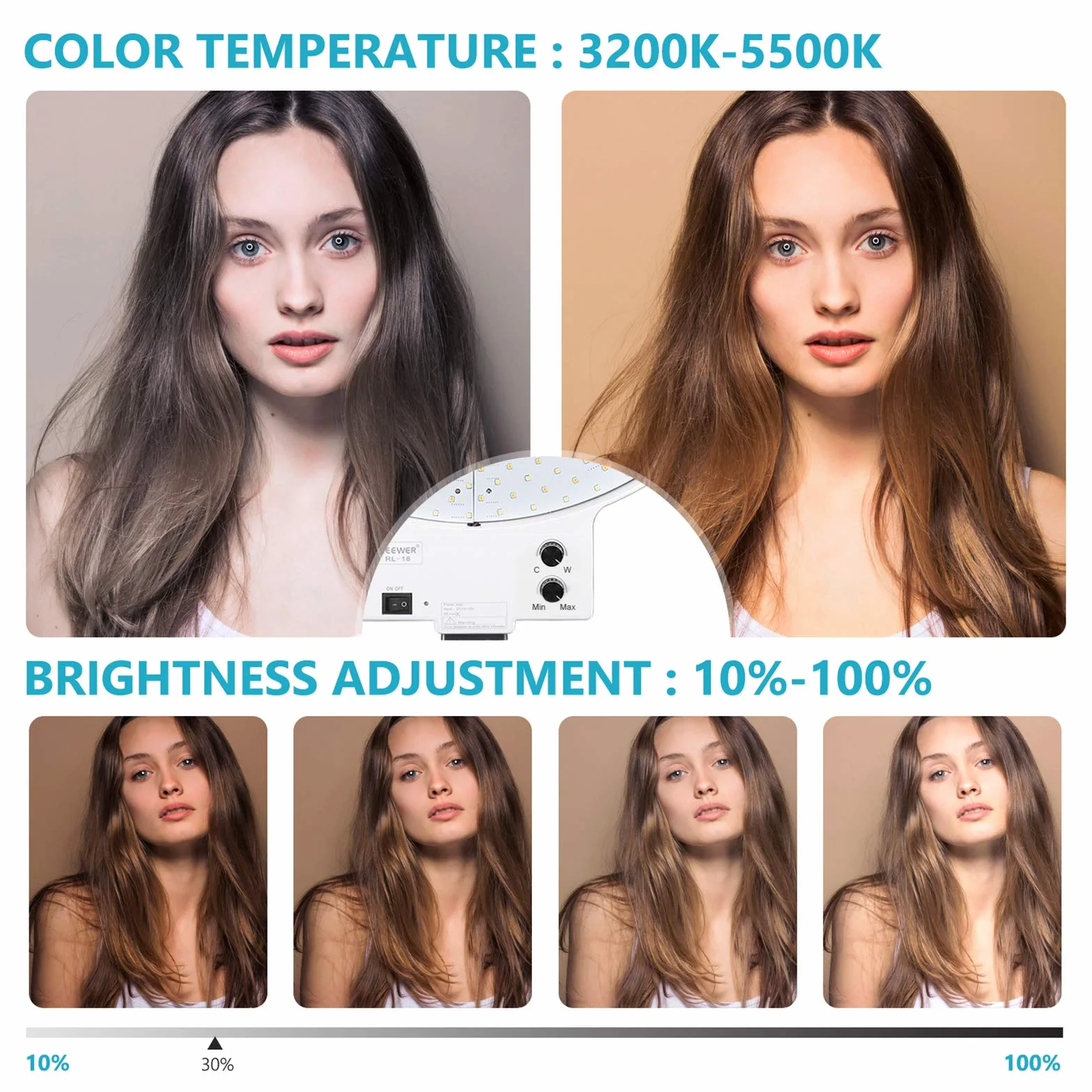 Neewer 46cm Luce LED Anulare Bianca con Cavalletto Dimmerabile 42W 3200-5600K con Filtri Colorati Hotshoe & Supporto Clip per Smartphone per Trucco Youtube Video Fotocamere Smartphone
