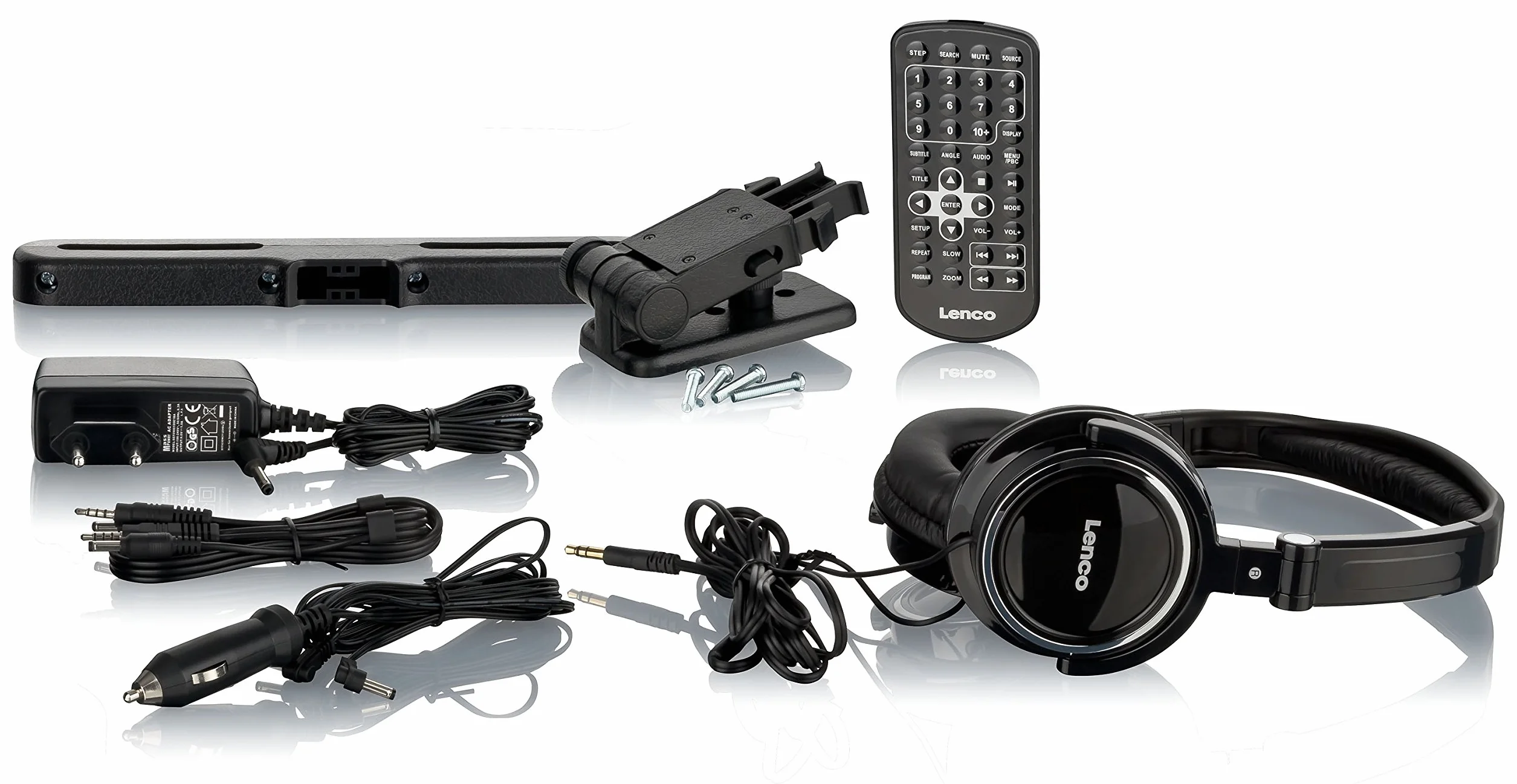 Lenco DVP-939 - Lettore DVD portatile da 2 x 9 pollici con 2 cuffie e 2 supporti per poggiatesta - batteria ricaricabile integrata - ingresso USB - lettore di schede SD - nero
