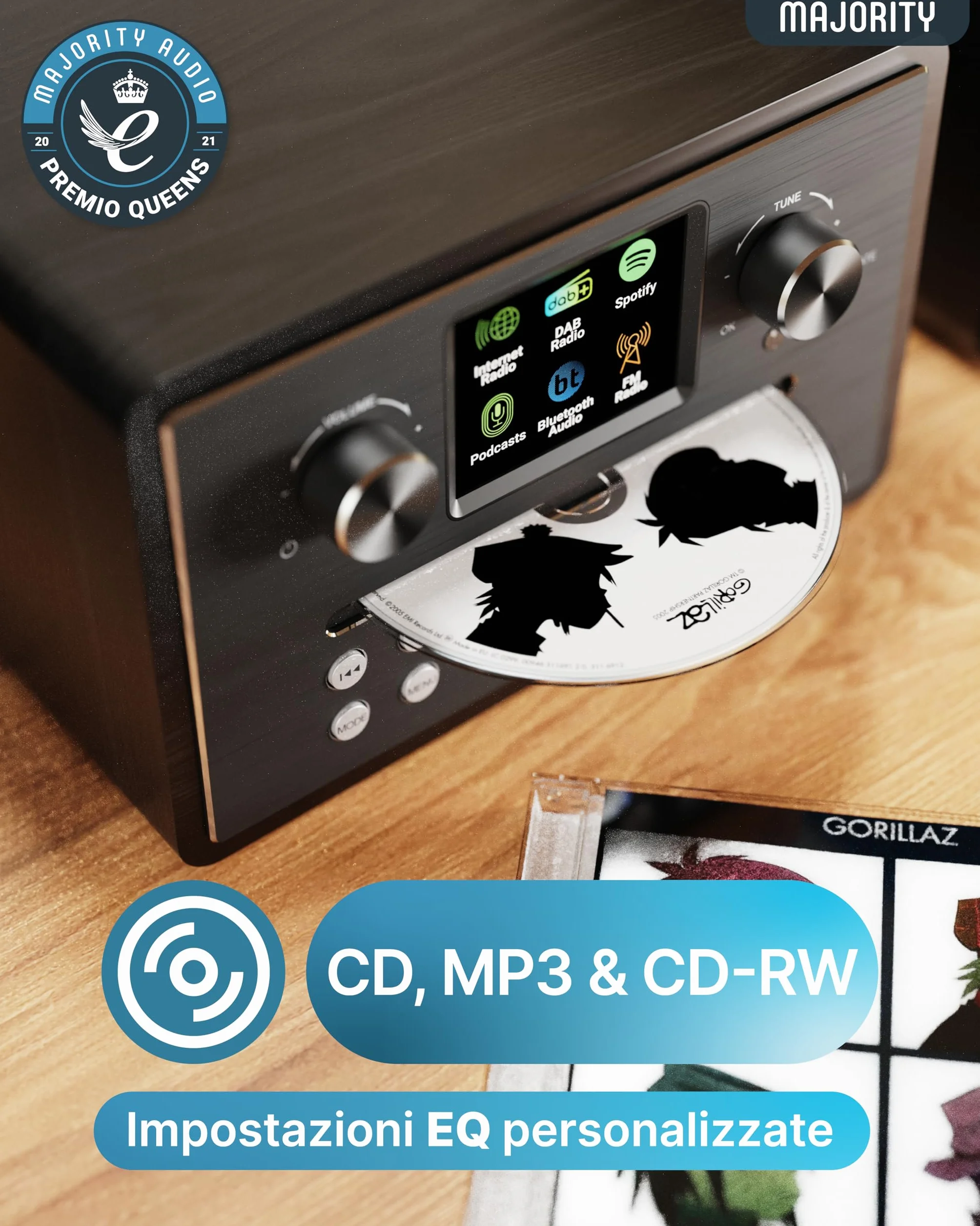 MAJORITY Homerton HiFi Impianto Stereo Casa Radio DAB/DAB+ FM Internet Radio Lettore CD Bluetooth 5.3 WiFi Dual Band Spotify Connect