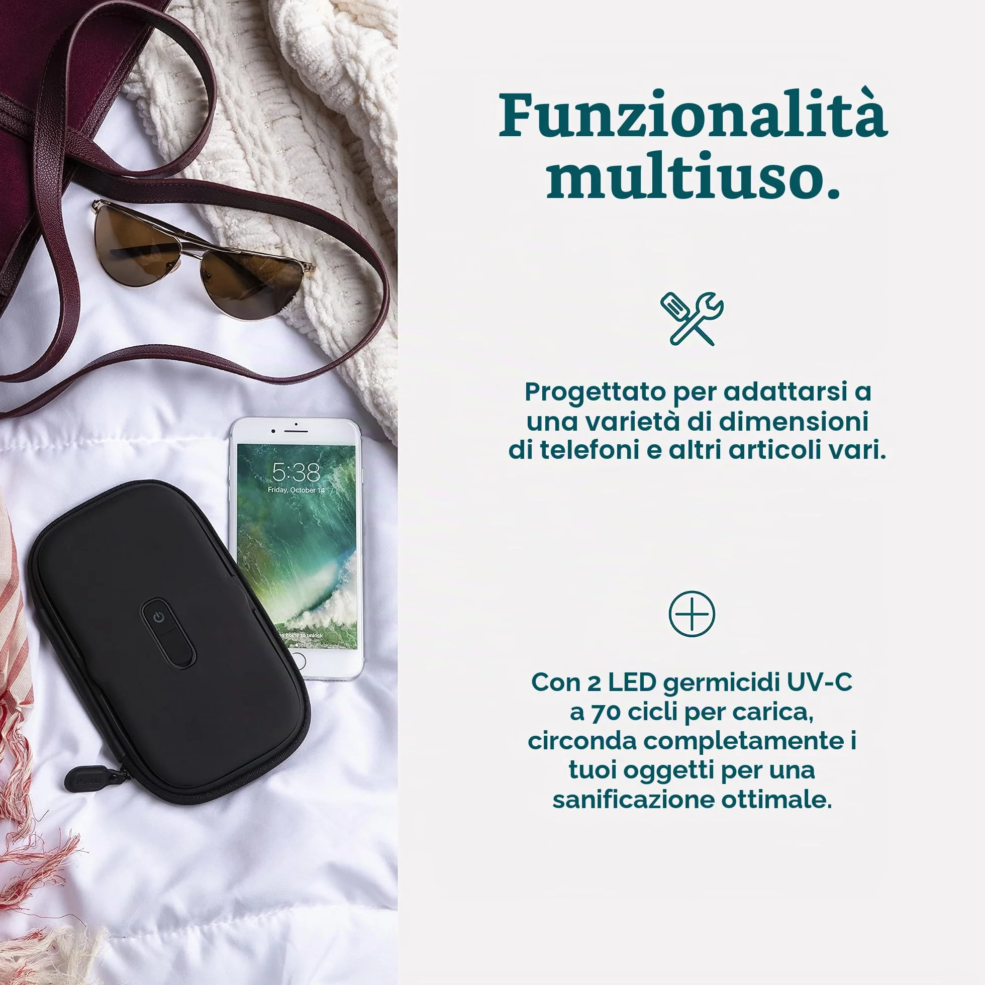 HoMedics UV-Clean - Sterilizzatore Smartphone UV, Disinfettante, Uccide fino al 99.9% di Virus e Batteri e Sterilizza il Cellulare in 60 Secondi, Nero