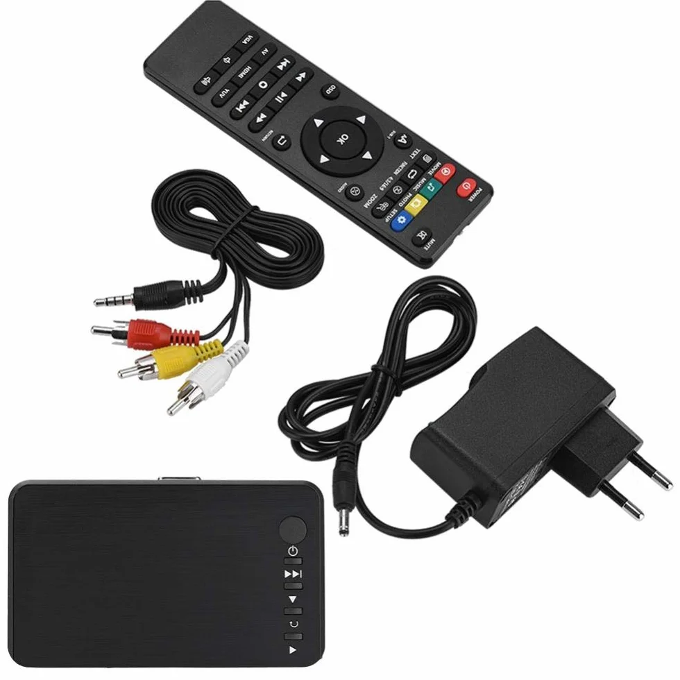 Lettore multimediale 1080P, 1080P HD TV Lettore multimediale audio e video 110 V-240 V con telecomando IR per RM/RMVB/AVI, unità USB e schede SD(VDE,EU Plug)
