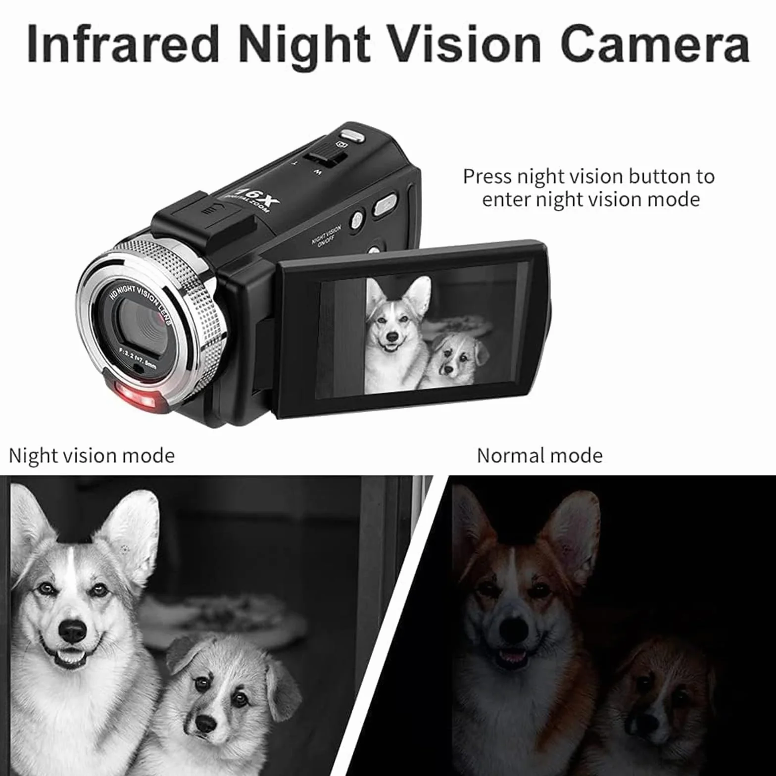 ORDRO V12 Videocamera Videocamera Full HD 1080P 30FPS Visione Notturna a Infrarossi Schermo LCD da 3,0 Pollici Zoom 16X Videocamere con Scheda SD da 16 GB Telecomando e 2 Batterie