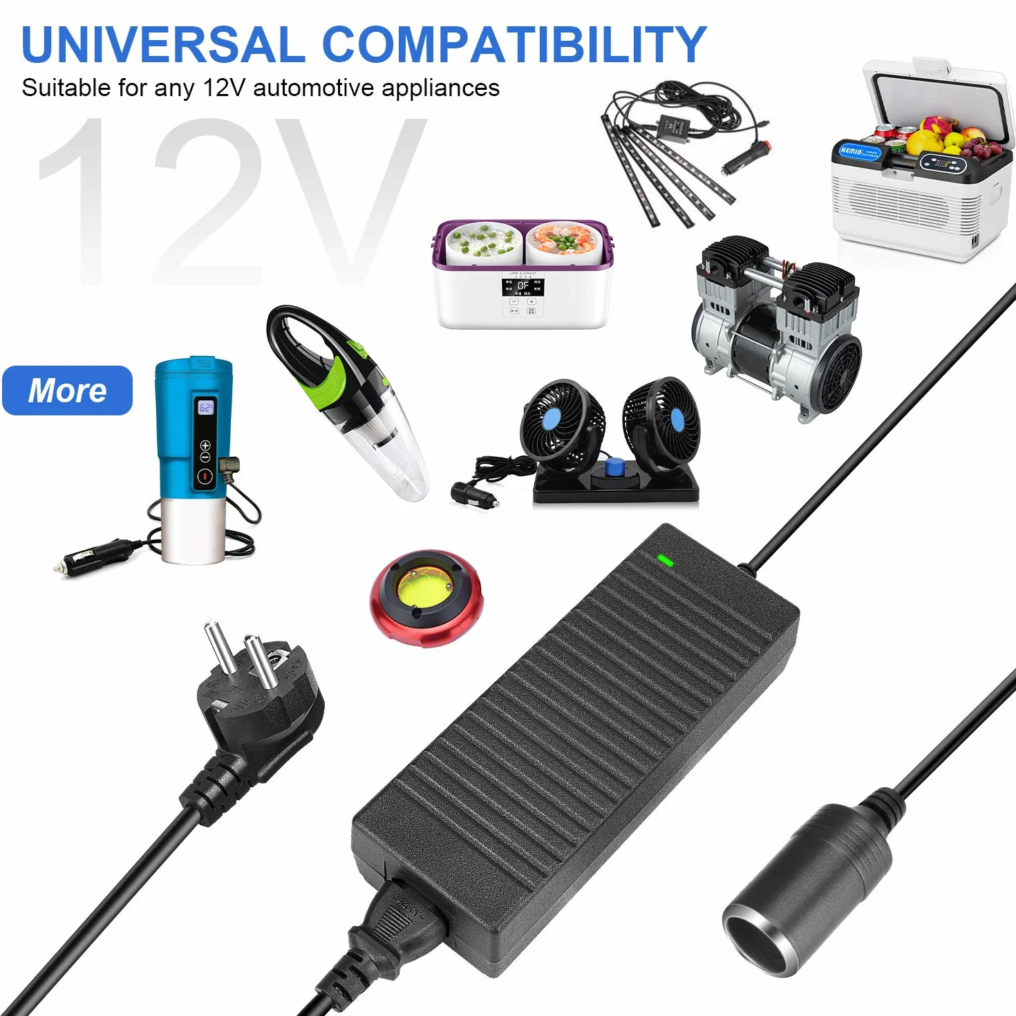 LEDMO 2 Pack caricatore 10A-120W AC/DC adattatore 220V-12V, convertitore elettronico, presa accendisigari auto 100-240V, settore trasformatore gonfiatore aspirapolvere