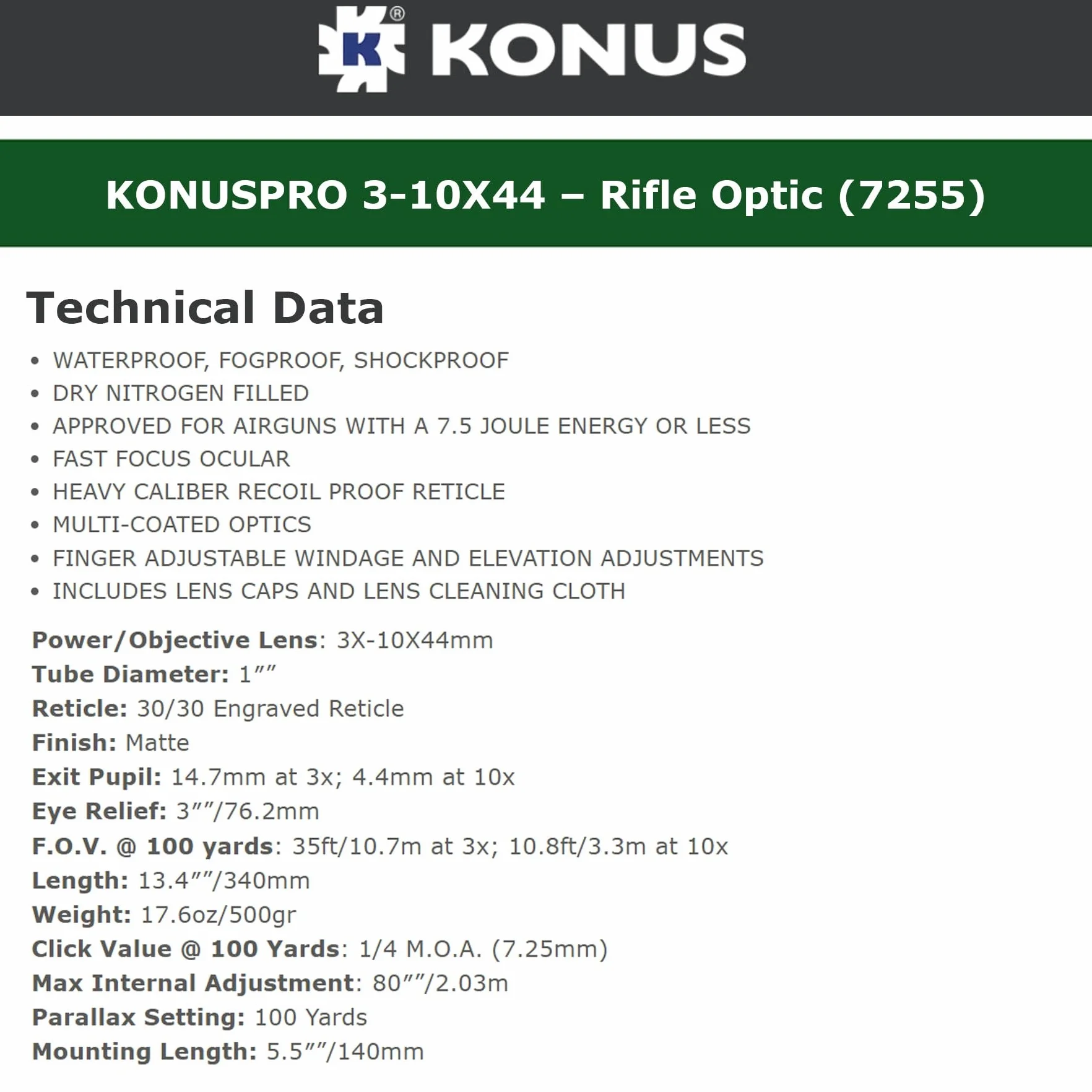 Konus 7255 Mirino 3x-10x44mm Zoom