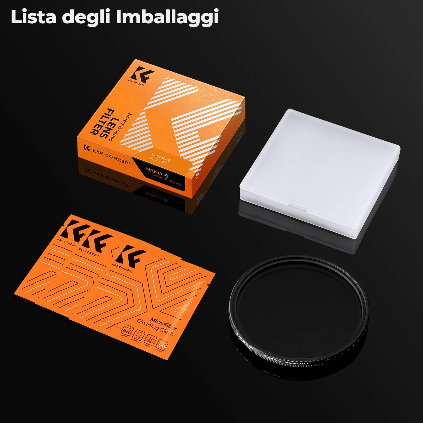 K&F CONCEPT Nano-Basic 58mm ND Filtro Variabile ND2-400 (1-9 Stops) Filtro ND Variabile in Vetro Ottico con 3 Pezzi di Panno per Pulizia