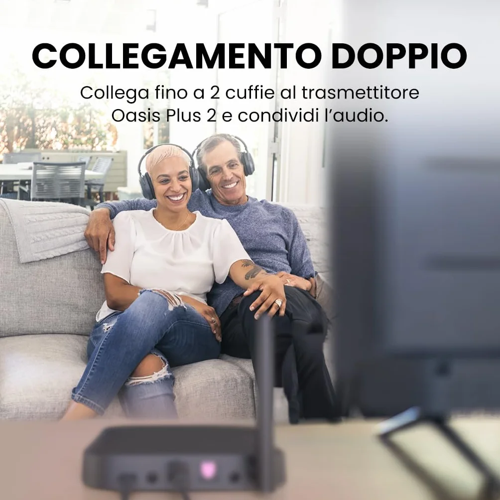 Avantree Oasis Plus 2 – Trasmettitore Bluetooth per TV con controllo del volume a distanza, supporta due cuffie, aptX‑Adaptive, passthrough soundbar, per TV con uscita ottica o AUX