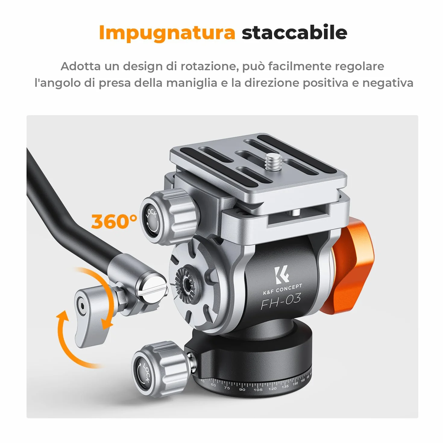 K&F CONCEPT Testa per Treppiede, FH-03 Testa Fluida con Piastra Arca-Swiss, Regolabile a 360° e Inclinazione ±90°, Testa Ammortizzata, Compatibile con Fotocamera DSLR, Videocamera, Carico Max 5kg