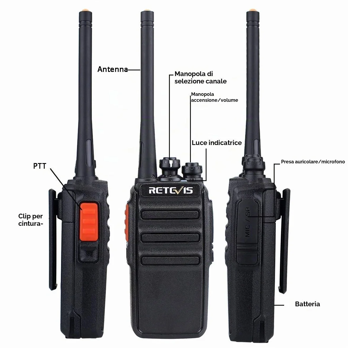 Retevis RT24 Walkie Talkie, PMR446 Licenza-Libero 16 Canali CTCSS/DCS, Walkie Talkie Professionali, Ricetrasmittenti con Auricolare, per Ristoranti, Scuole, Supermercati, Hotel ecc. (Nero,5 Coppia)
