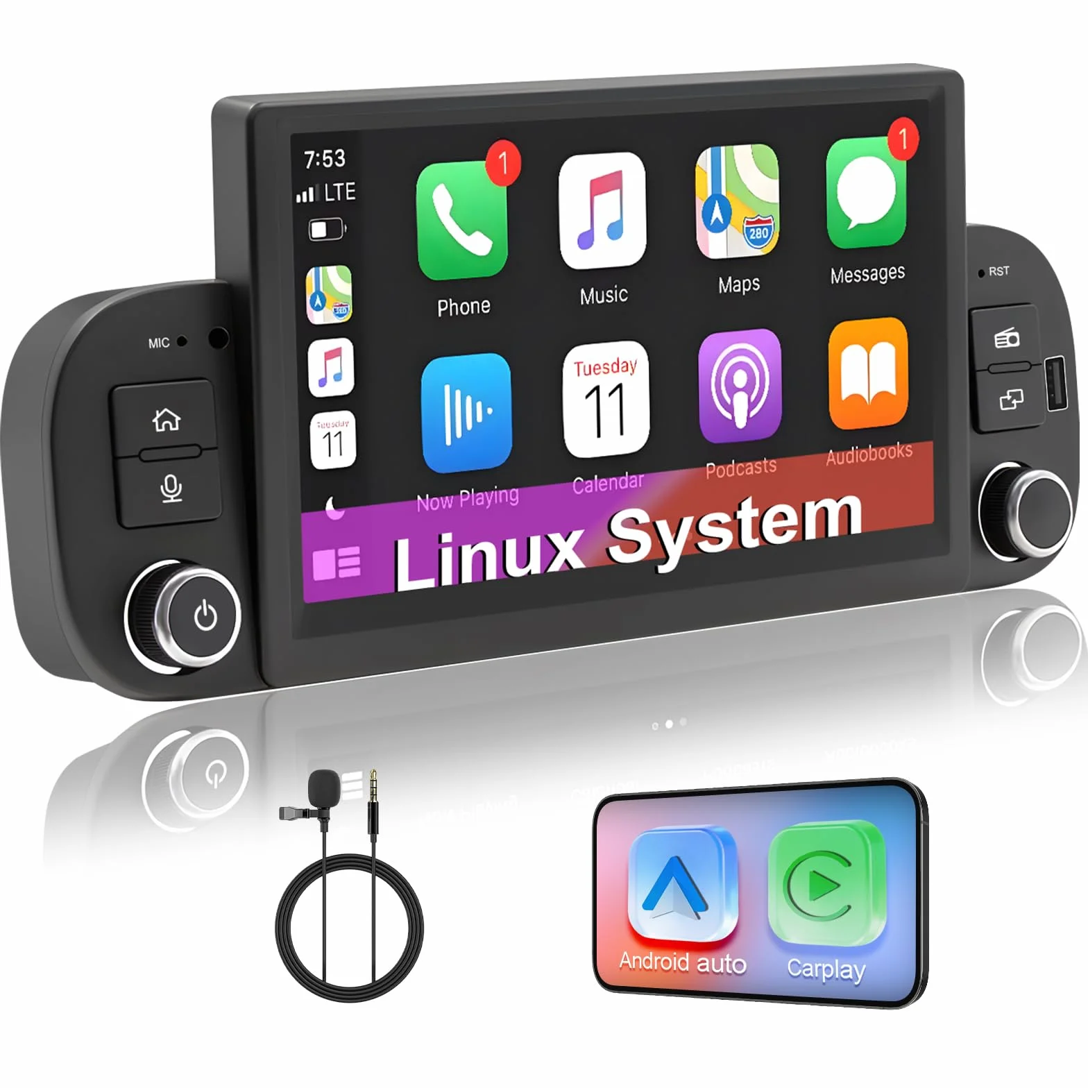 Autoradio Linux Fiat Panda (2013-2020) –Avvio in 3-5 secondi | Schermo IPS 7", CarPlay & Android Auto wireless, AM/FM/RDS, DSP, USB, Bluetooth, microfono, comandi al volante – plug & play