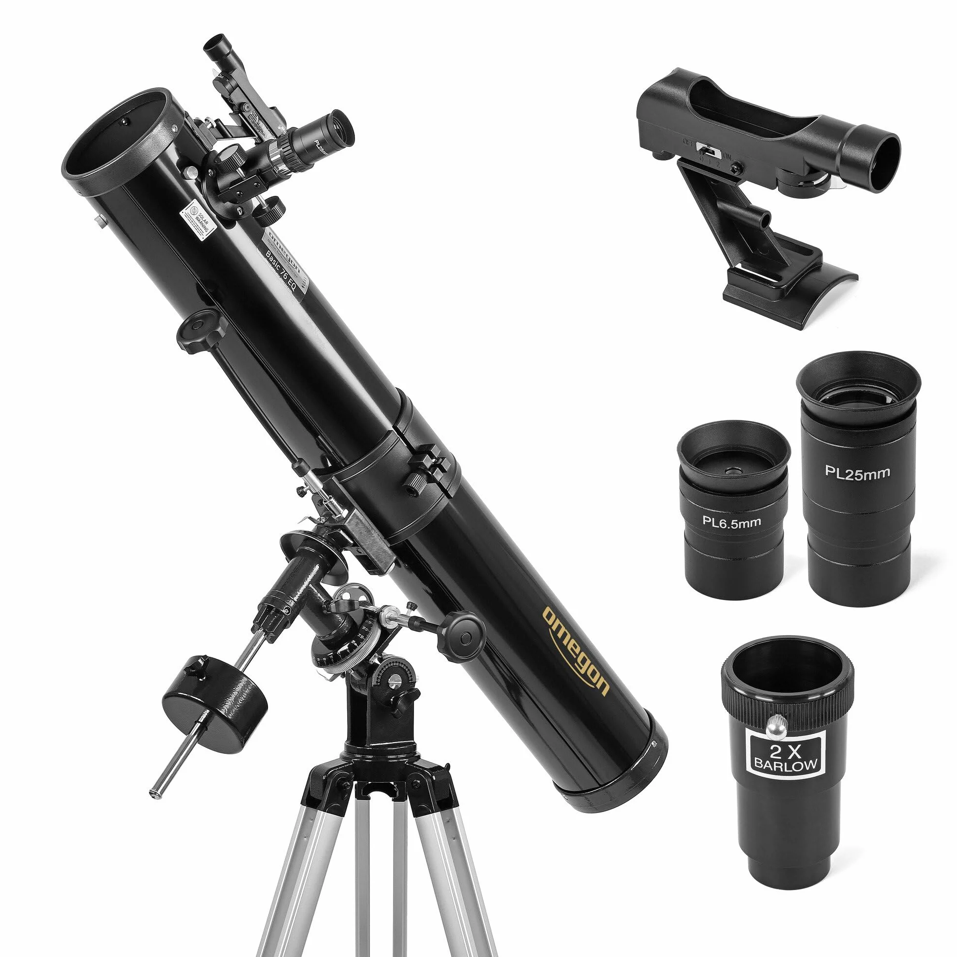 Telescopio Omegon N 76/900 EQ-2 | Telescopio a specchio Newton | Precisa montatura EQ-2 | Per luna e pianeti | Accessori completi inclusi | Adatto anche per principianti e astronomi amatoriali