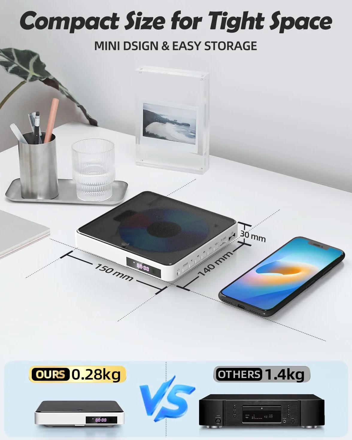 Lettore DVD Arafuna per TV - Tutte le Regioni, HDMI 1080P, Uscita AV, Ingresso USB, Telecomando e Cavo AV, PAL/NTSC - Bianco