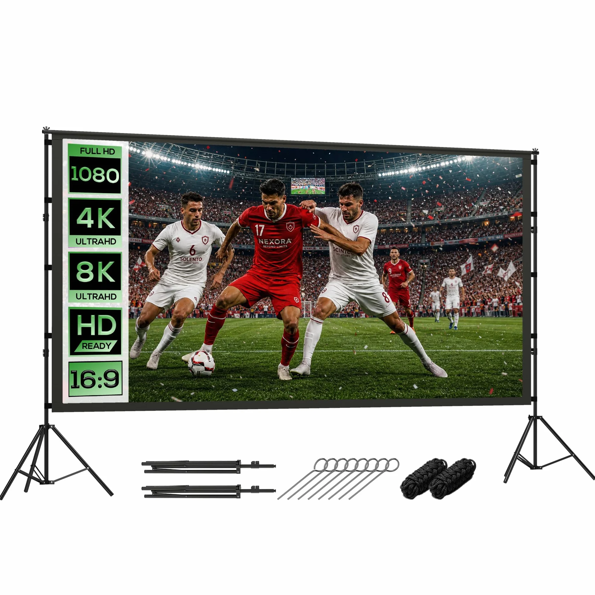 HOMCOM Telo Proiettore da 120 Pollici 4K/8K HD Formato 16:9 con 2 Treppiedi Pieghevoli, Schermo Proiettore Portatile Doppia Facciata, Grandangolo di 160 Gradi, per Casa Home Cinema Esterno, Bianco