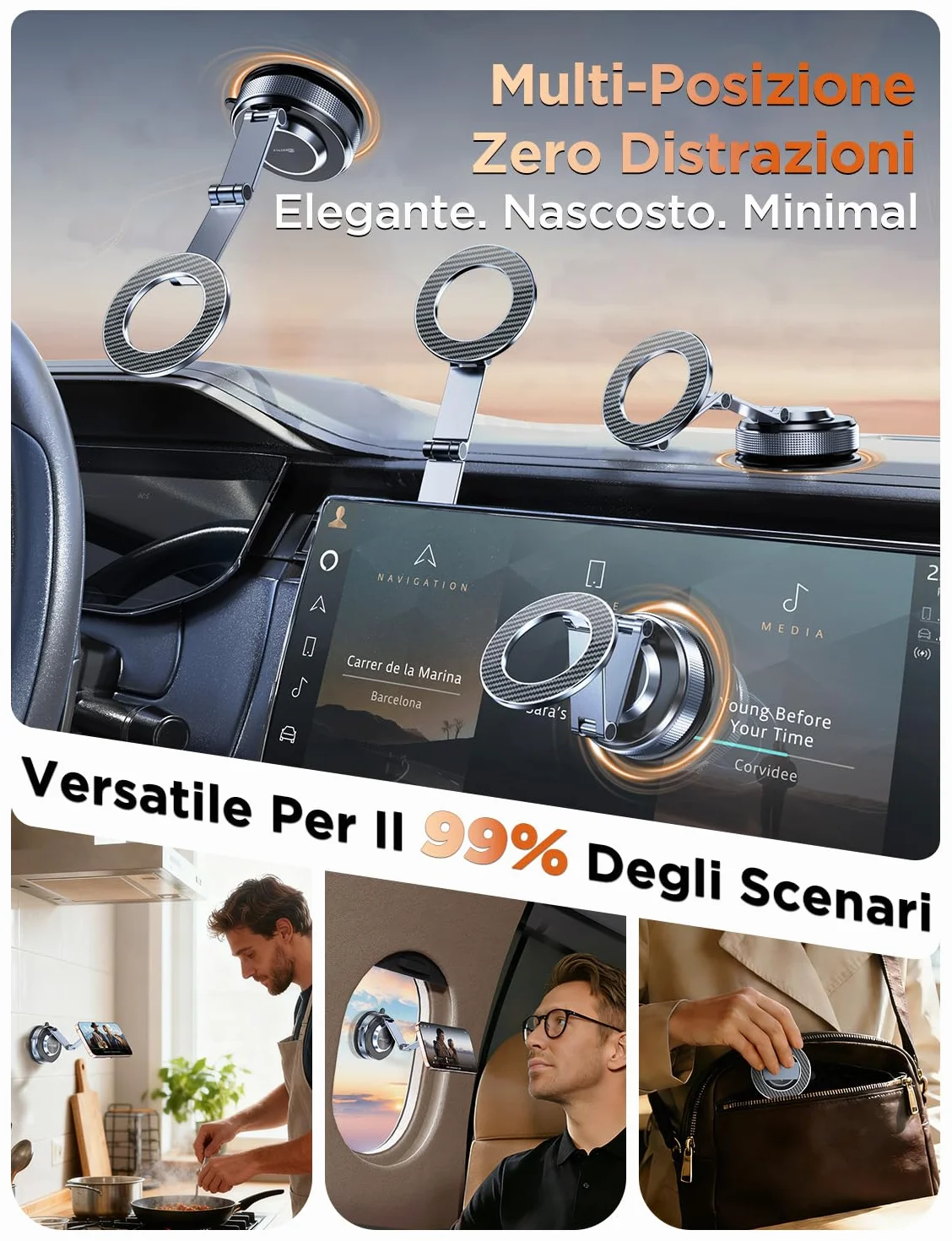 MSXTTLY Supporto Magnetico Cellulare Auto, 2026 Vmag-S3 Forte Ventosa, Rotazione 360°, Compatibile con iPhone 17–12 e Android, Nero