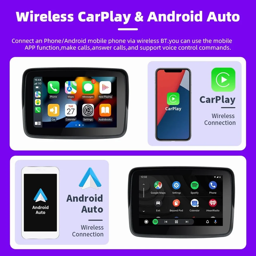 LIVASH Display Impermeabile 5 Pollici Motocicletta GPS Navigazione Wireless Android Carplay Auto