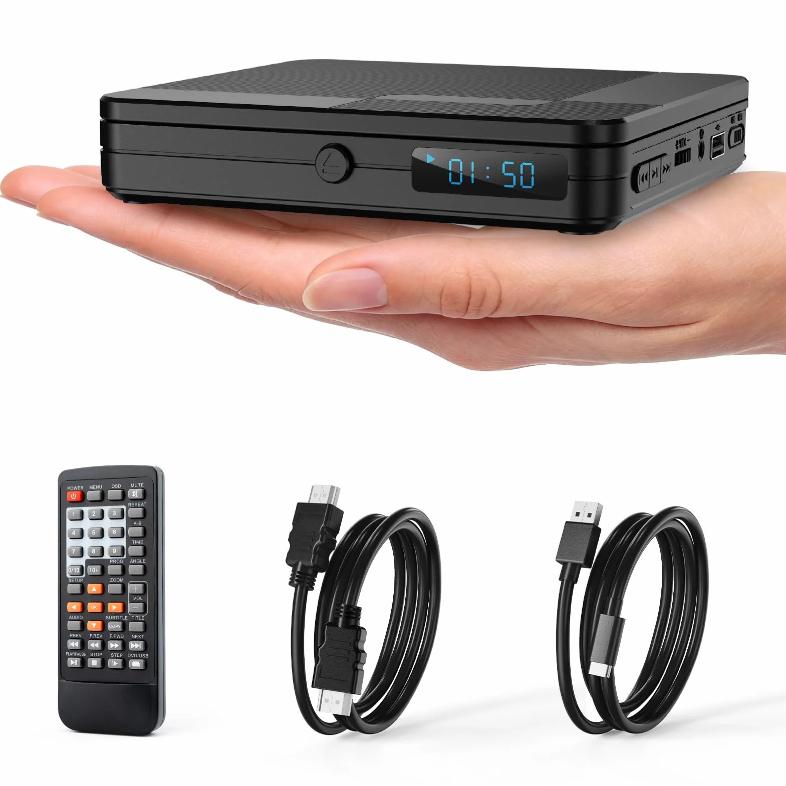 Mini lettore DVD con telecomando – All Region Free 1080P HD Piccolo lettore CD DVD compatto per Smart TV e proiettore, dispone di uscita HDMI, jack per cuffie, ingresso USB 2.0, supporto PAL