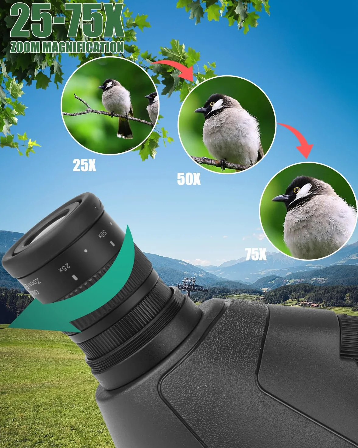 Cannocchiale Zoom ad Alta Potenza con Adattatore per Telefono, Treppiede, Borsa, Oculare Angolato 45°, per Tiro al Bersaglio, Osservazione Uccelli e Caccia (black)